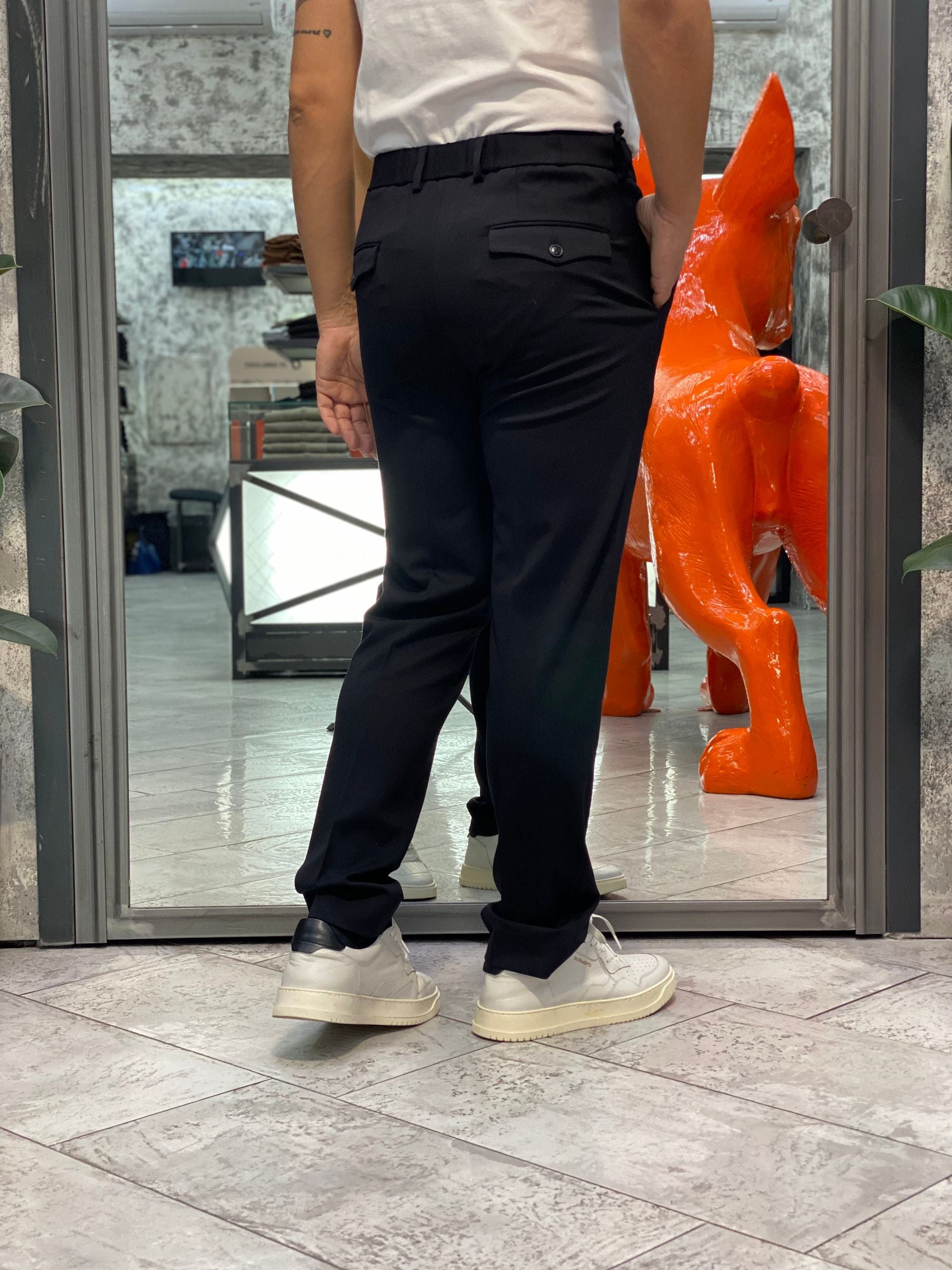 PANTALONE IN TESSUTO PUNTO MILANO SUPER COMFORT ELASTICIZZATO CON PINCE - REGULAR FIT PSI1460SS.NER