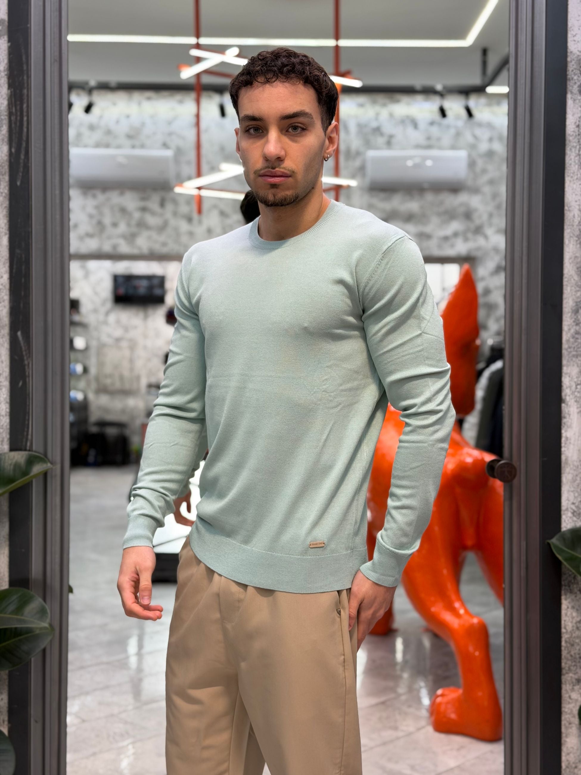 MAGLIA GIROCOLLO IN FILO CON POLSINI E VITA ELASTICIZZATA - REGULAR FIT GL512S-S26.MEN