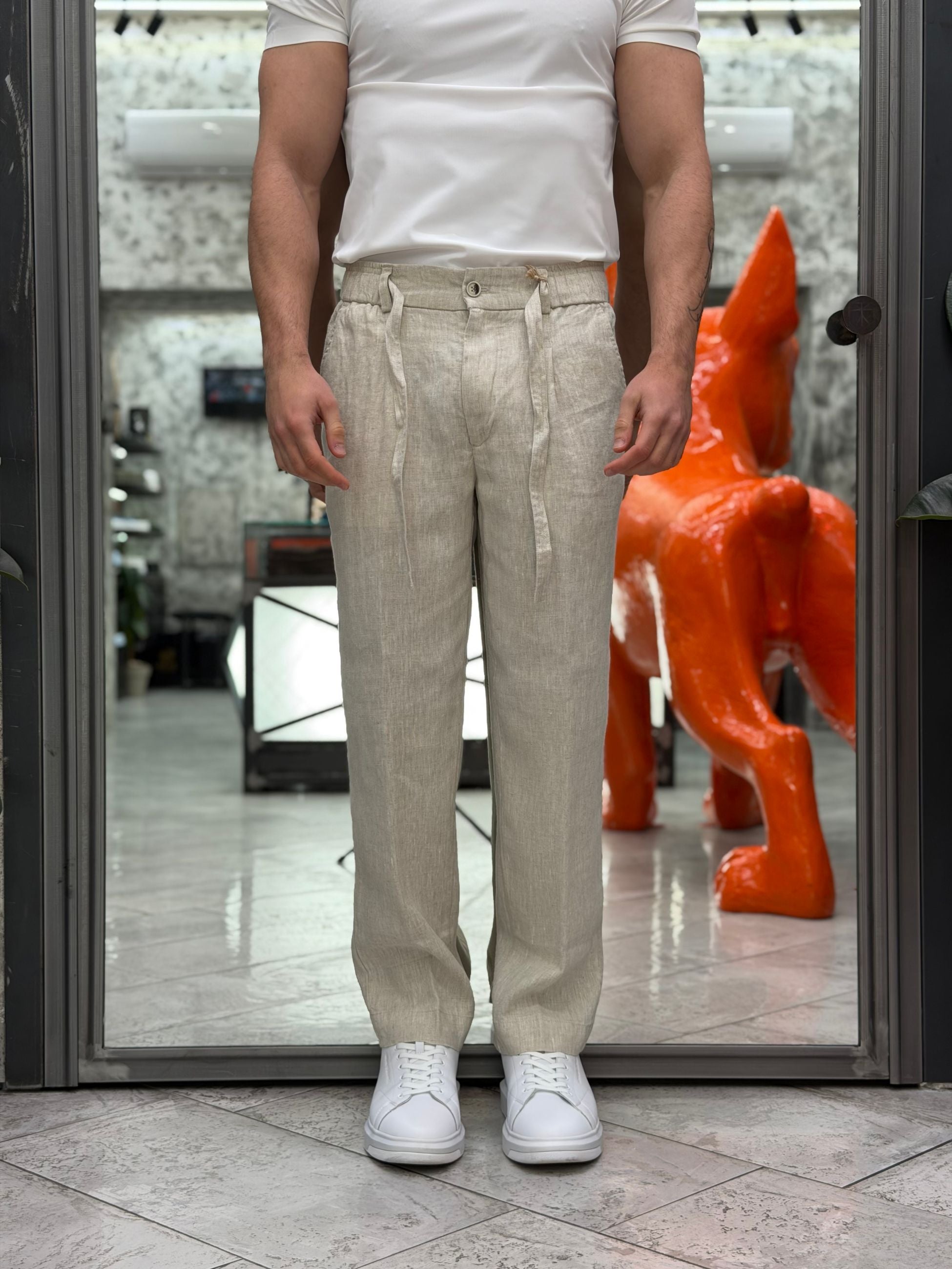 PANTALACCIO IN 100% LINO TASCA AMERICA CON PINCE - REGULAR FIT PSE1527SS.BEI
