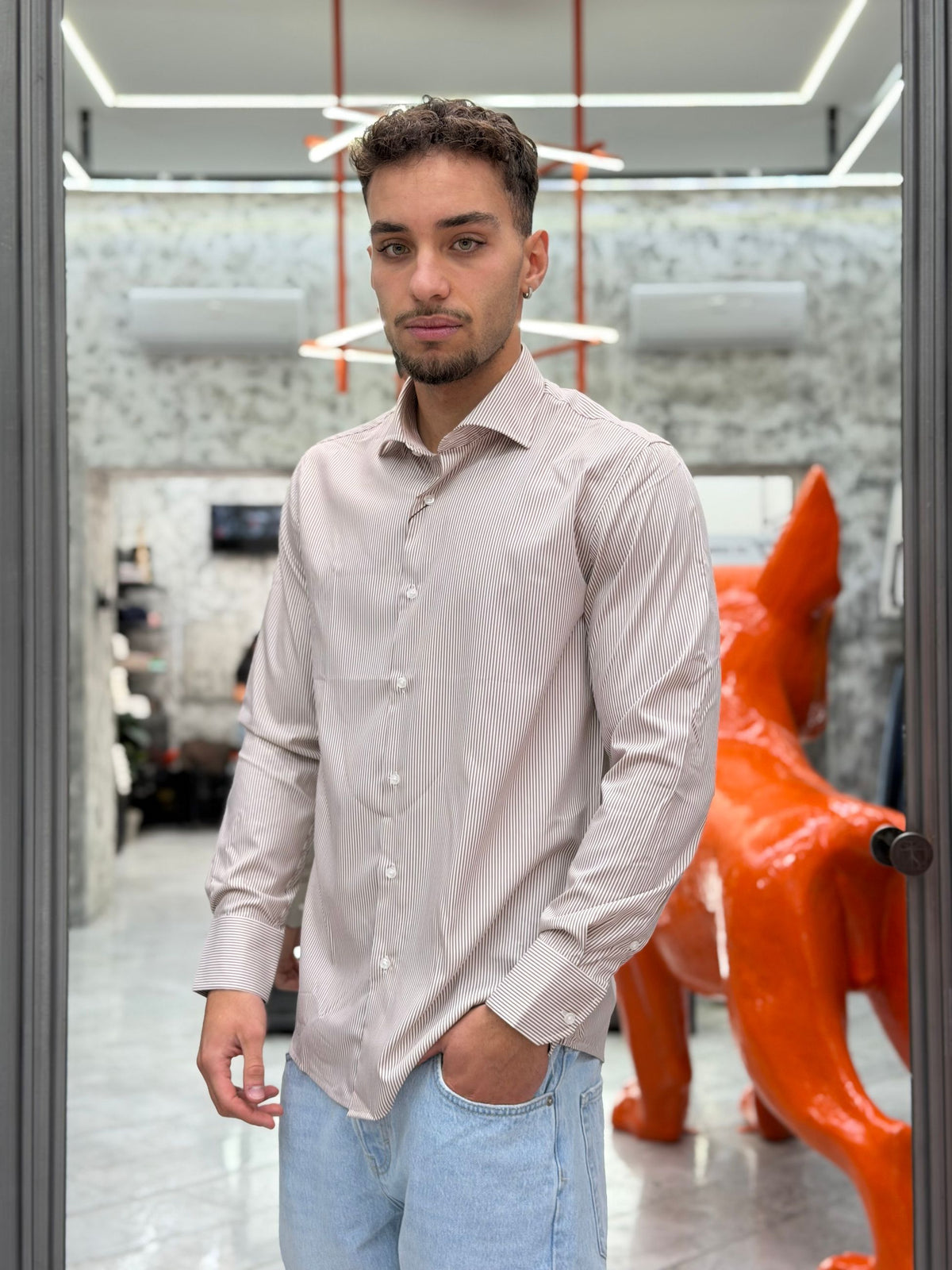 CAMICIA NO STIRO COLLO ITALIANO A RIGHE STRETTE - SLIM FIT 6603.TAB