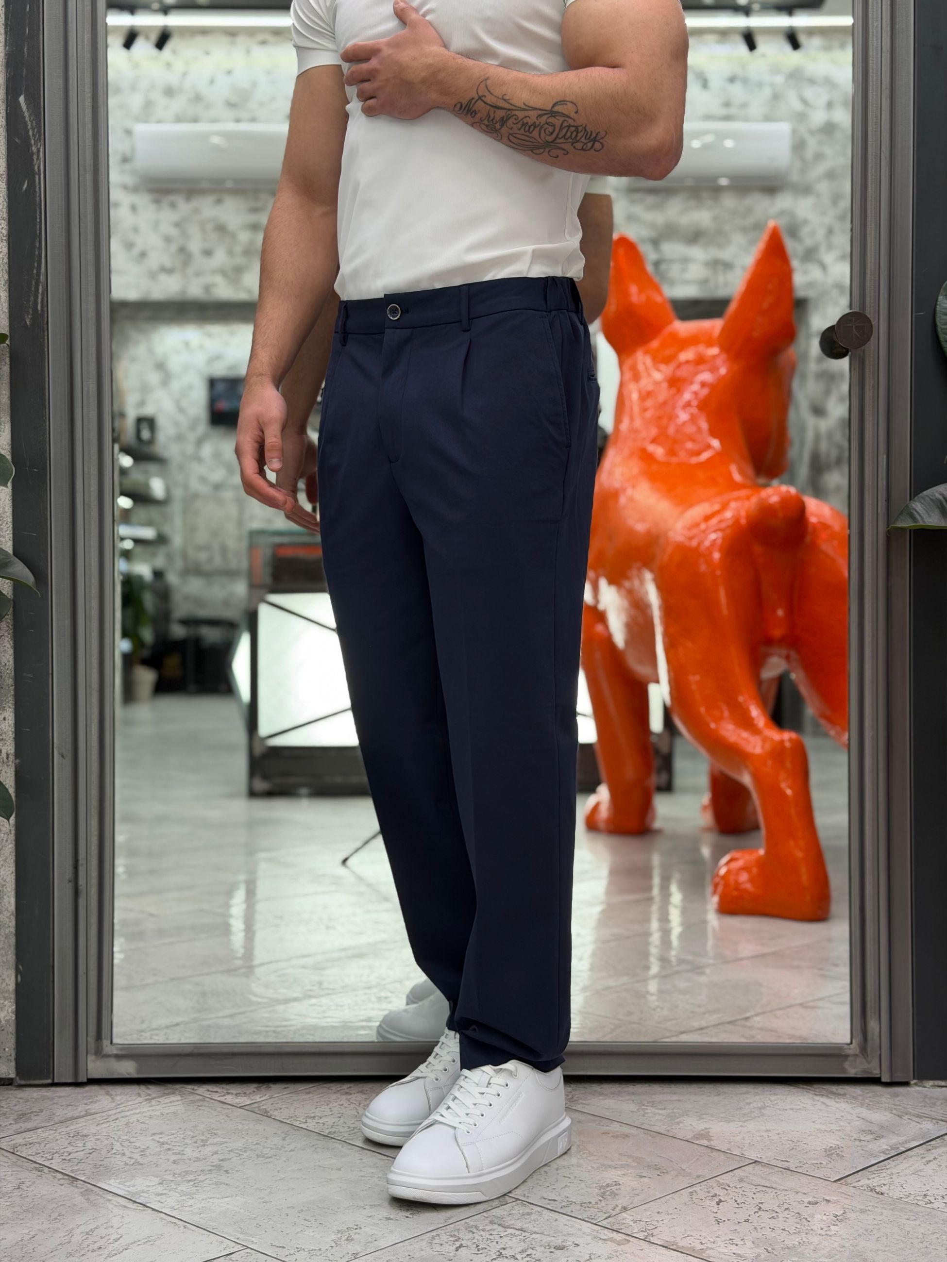 PANTALONE DA COMPLETO TASCA AMERICA CON COULISSE IN TESSUTO PUNTO MILANO ELASTICIZZATO - REGULAR FIT PSE1501SS.BLU
