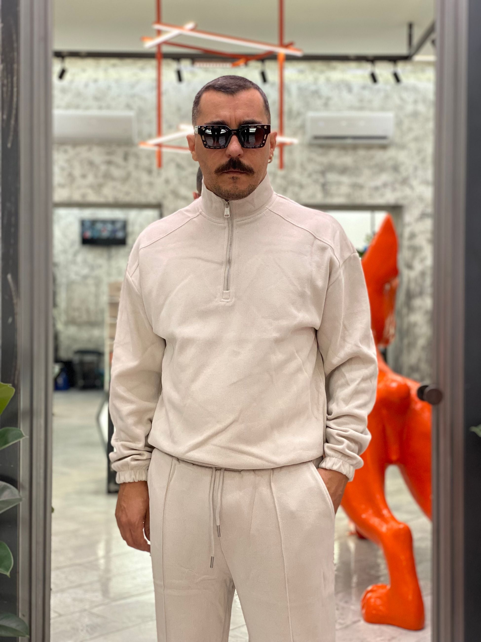 FELPA MEZZA ZIP CON ELASTICO AL FONDO - RELAXED FIT GL227SX.ICE