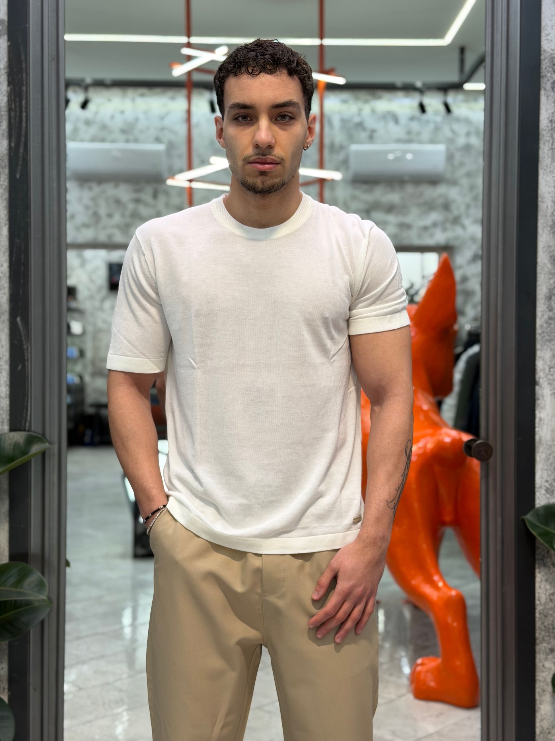 MAGLIA GIROCOLLO IN FILO MANICA CORTA - REGULAR FIT GL35344.BIA