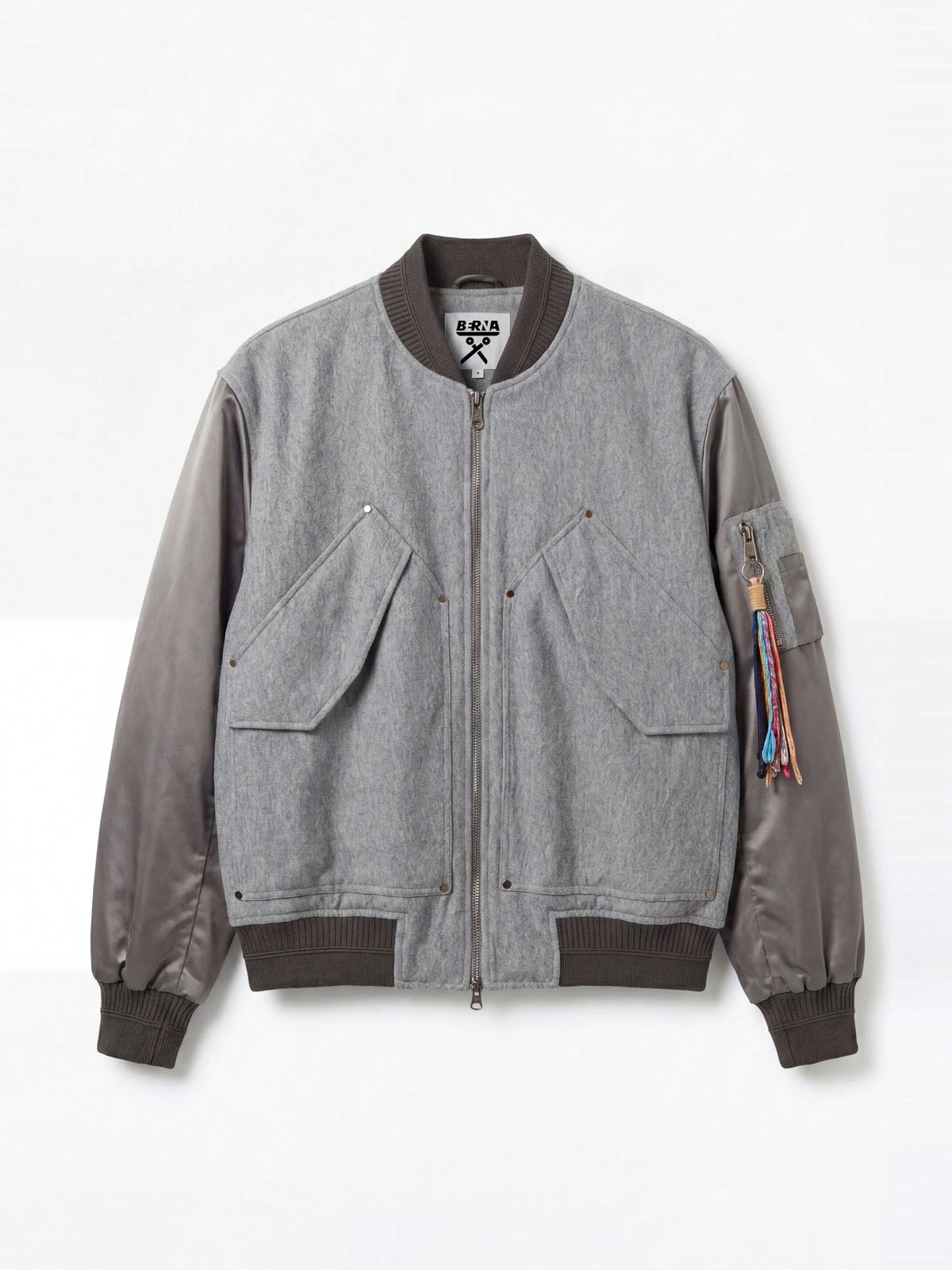 BOMBER IN PANNO CON MANICHE IN NYLON E MAXI TASCHE FRONTALI - OVER CROPPED FIT M-262360.GRI