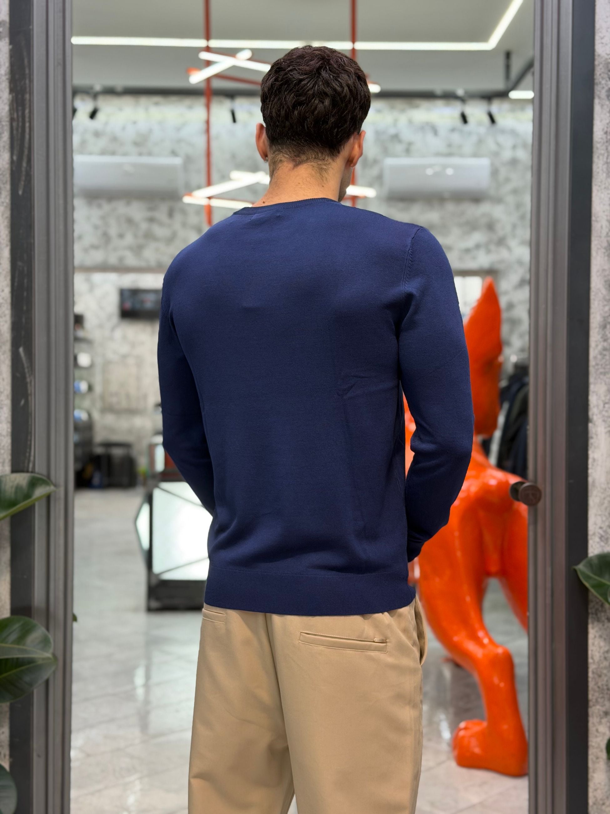 MAGLIA GIROCOLLO IN FILO CON POLSINI E VITA ELASTICIZZATA - REGULAR FIT GL512S-S26.BLU