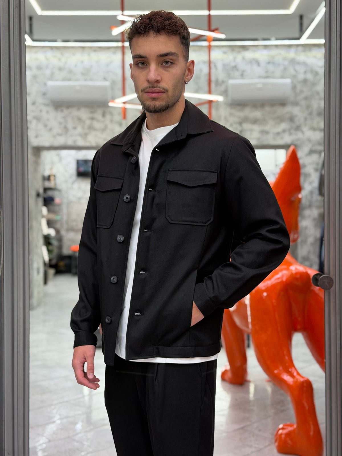 OVERJACKET DA COMPLETO IN TESSUTO ELEGANTE CON TRAPUNTA ALL'INTERNO E TASCHE A TOPPA - REGULAR FIT GBI1151SS.NER
