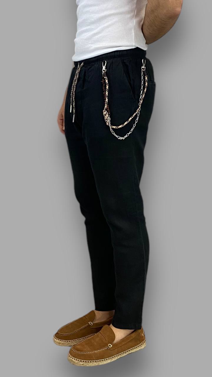 PANTALACCIO IN 100% LINO CON ACCESSORIO CATENA REMOVIBILE - RELAXED FIT