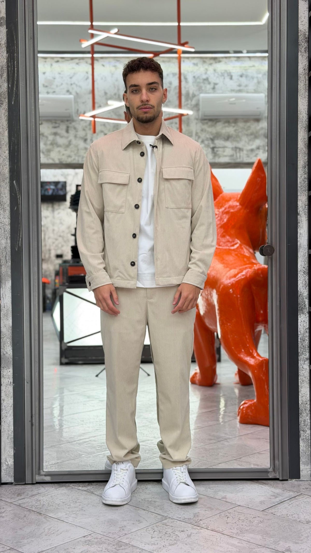 OVERJACKET DA COMPLETO IN VELLUTO CON TRAPUNTA ALL'INTERNO E TASCHE A TOPPA - REGULAR FIT GBI1161SS.PIE