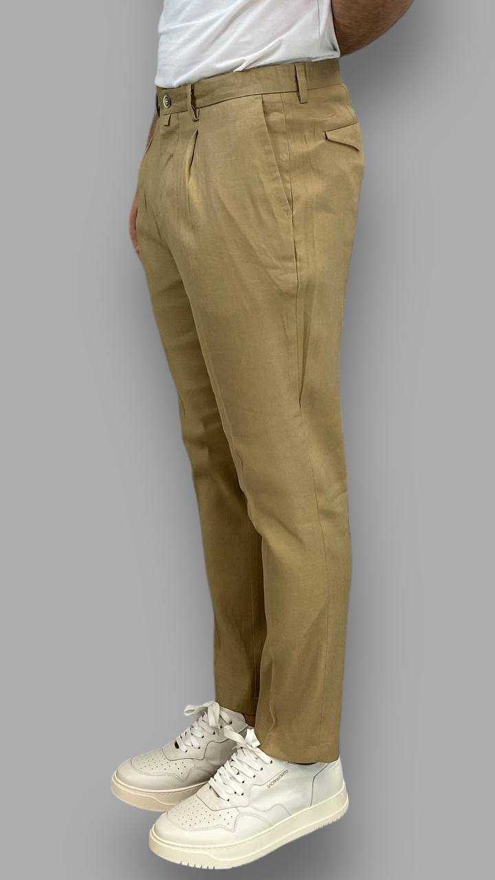 PANTALONE DA ABITO IN MISTO LINO ELASTICIZZATO TASCA AMERICA - REGULAR FIT