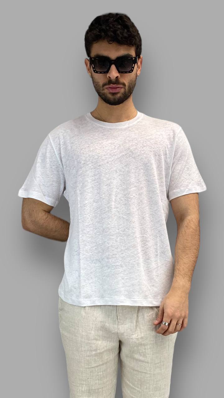 T-SHIRT BASIC IN MISTO COTONE/LINO - REGULAR FIT