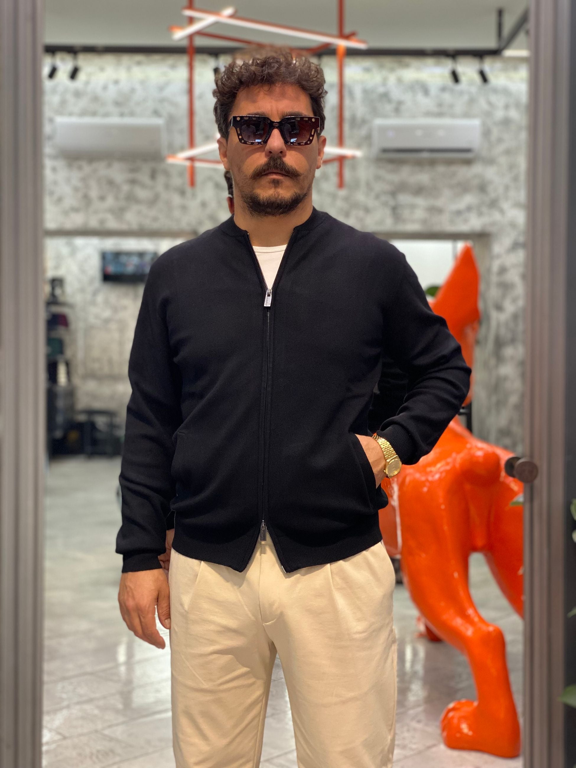 BOMBER FULL ZIP FINEZZA 12 IN MORBIDA VISCOSA PUNTO STOFFA - SLIM FIT MK9900133.NER