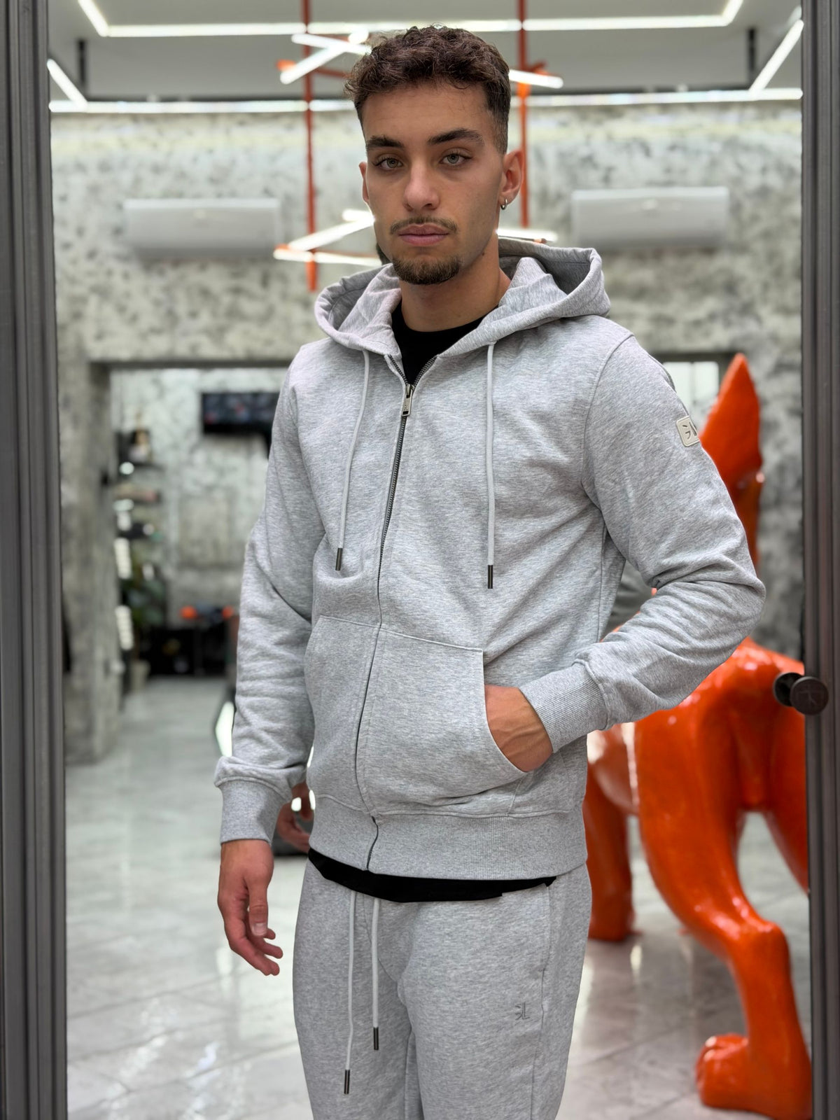 FELPA APERTA CON ZIP E CAPPUCCIO  - REGULAR FIT GL2243F-F26.GRI