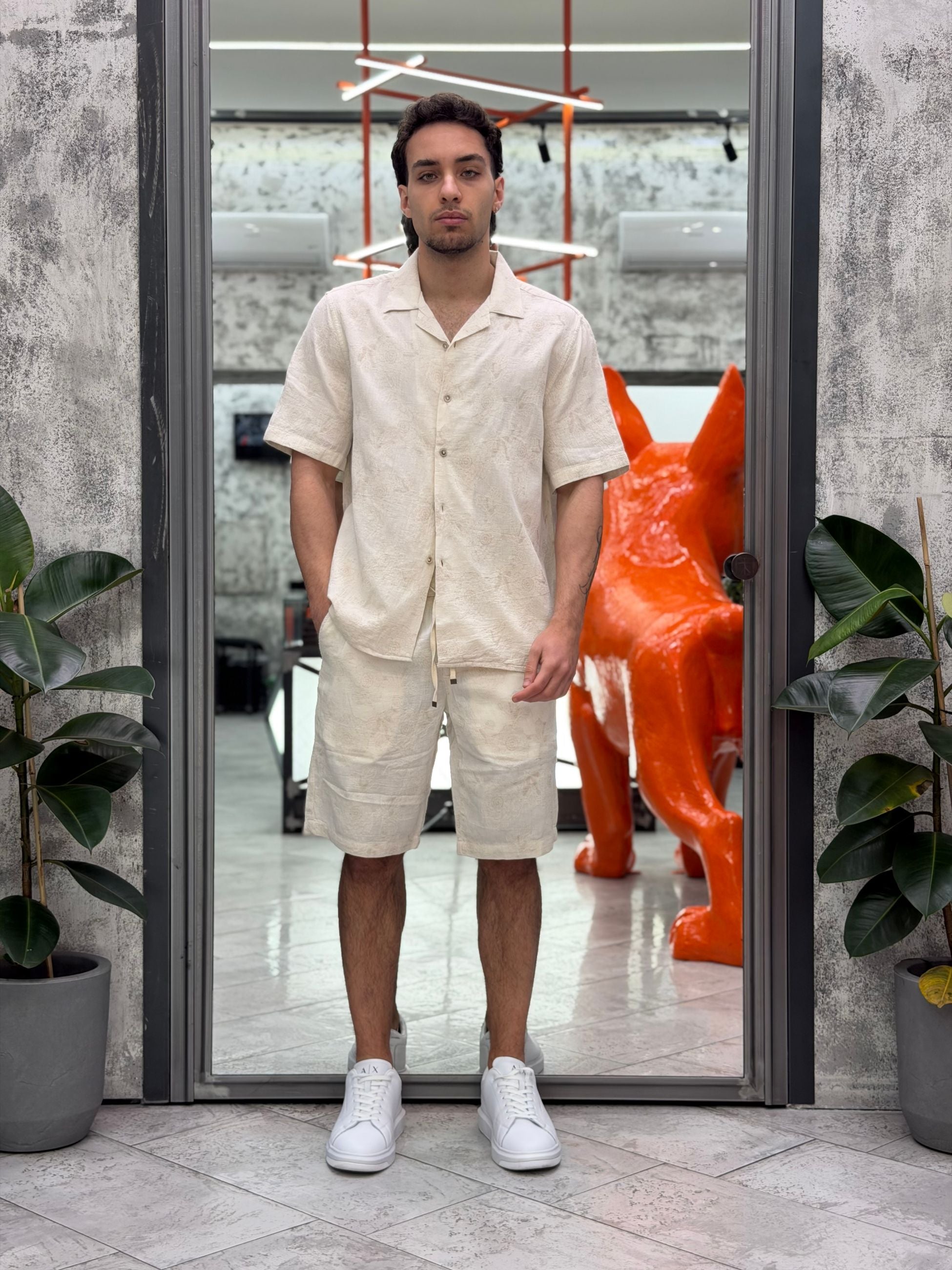 CAMICIA MANICA CORTA DA COMPLETO CON SCOLLO BOWLING - REGULAR FIT JACQUARD2232