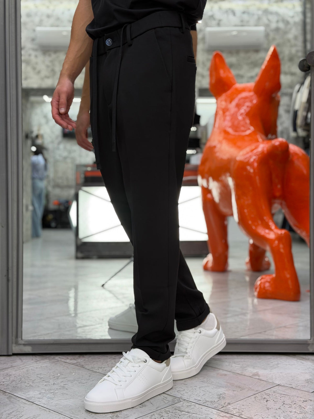 PANTALONE CASUAL IN TESSUTO PUNTO MILANO ELASTICIZZATO CON TASCA AMERICA E RISVOLTO AL FONDO - REGULAR FIT GL5248BD.NER