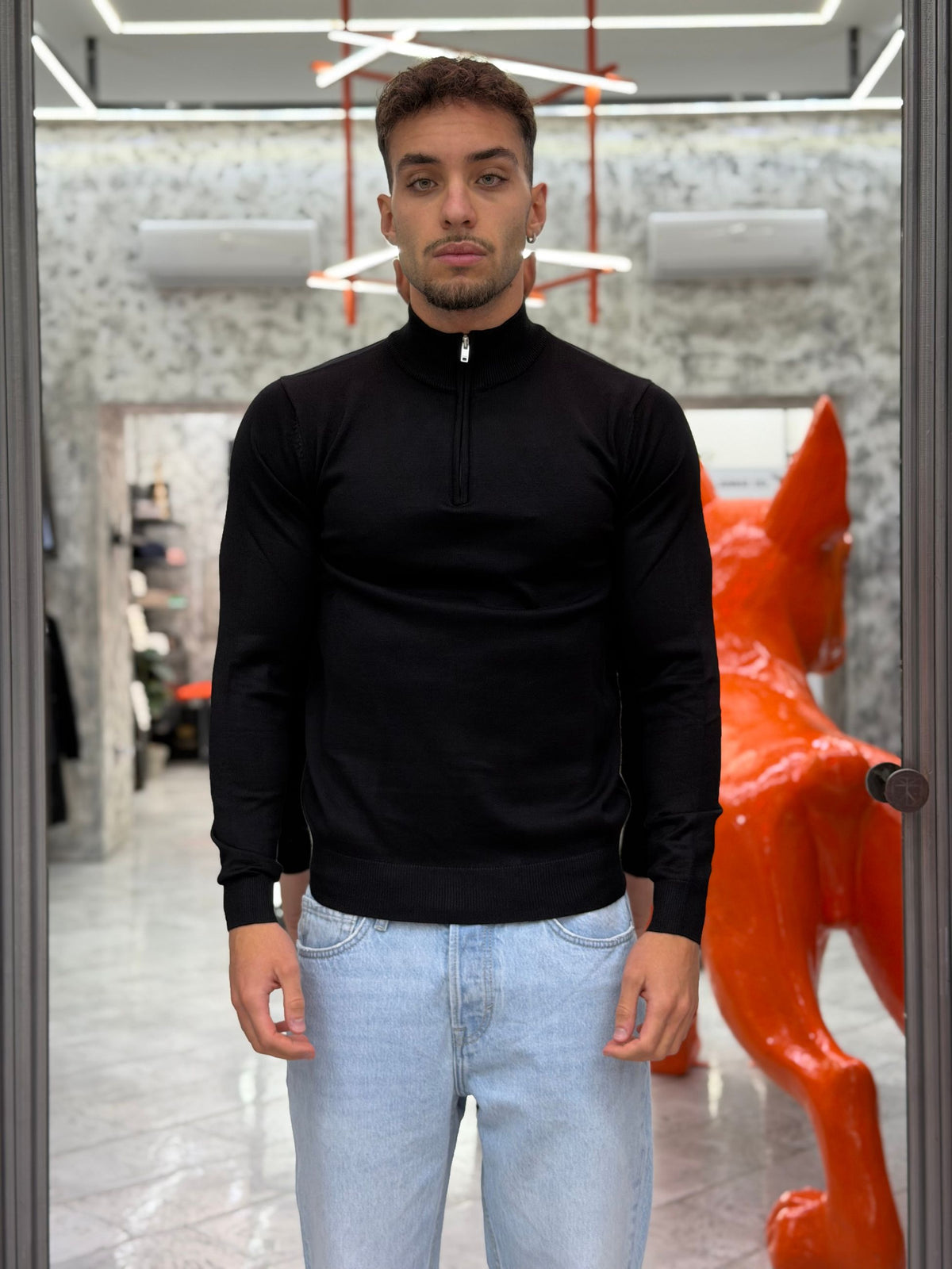 MAGLIA MEZZA ZIP BASIC IN MORBIDA VISCOSA - REGULAR FIT MI3371SS.NER