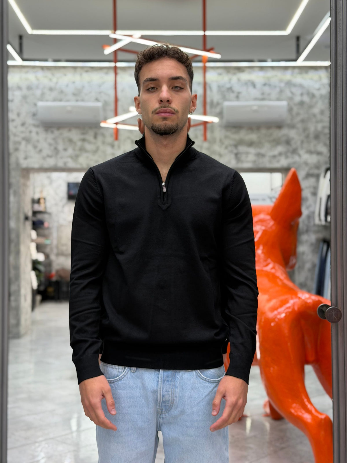 MAGLIA MEZZA ZIP FINEZZA 12 IN MORBIDA VISCOSA - SLIM FIT MK9900018.NER