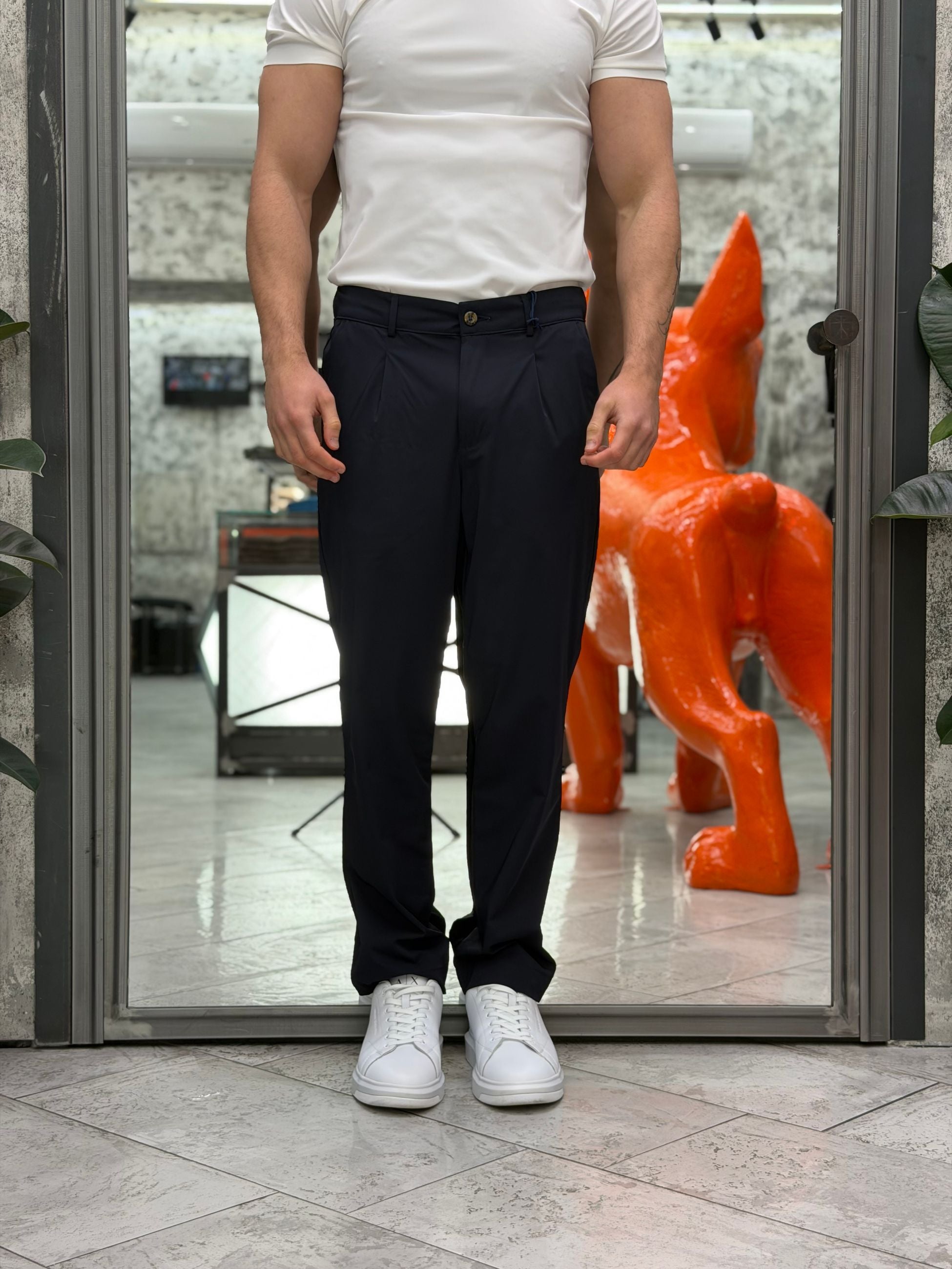 PANTANTALONE TASCA AMERICA IN TESSUTO TECNICO ELASTICIZZATO CON COULISSE E LACCIO - REGULAR FIT 26S38PA PA1240.BLU