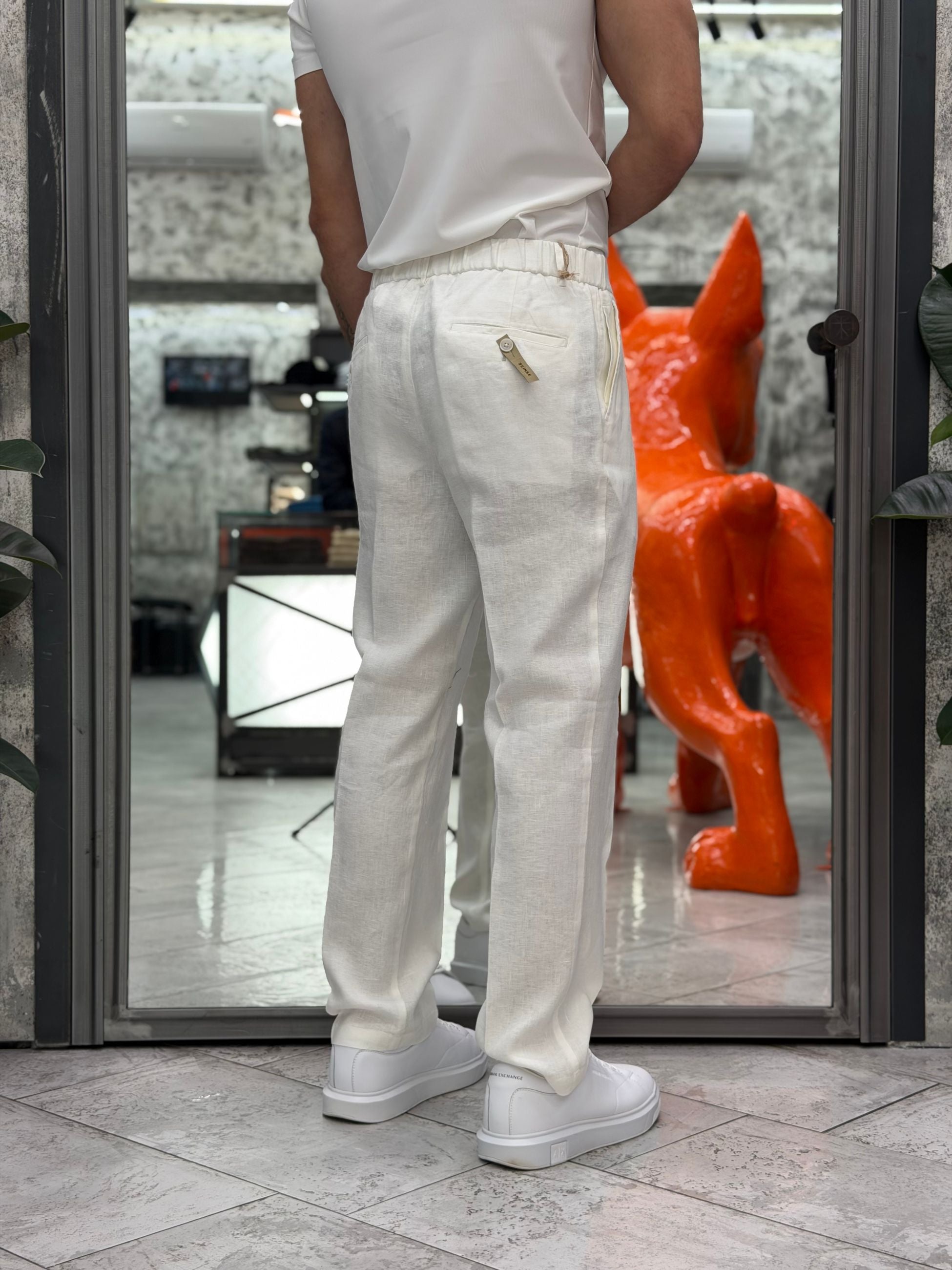 PANTALONE IN 100% LINO TASCA AMERICA CON COULISSE IN VITA - REGULAR FIT PSE1502SS.BIA