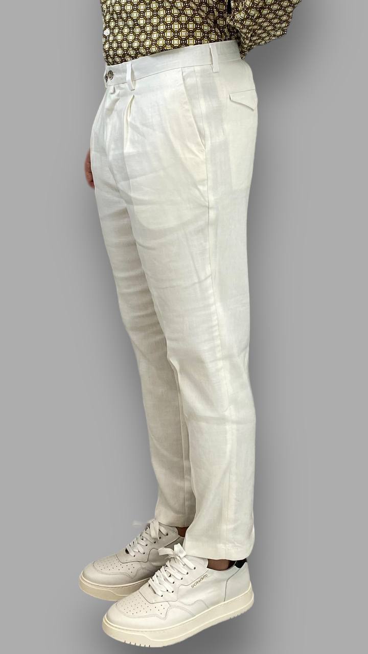 PANTALONE DA ABITO IN MISTO LINO ELASTICIZZATO TASCA AMERICA - REGULAR FIT