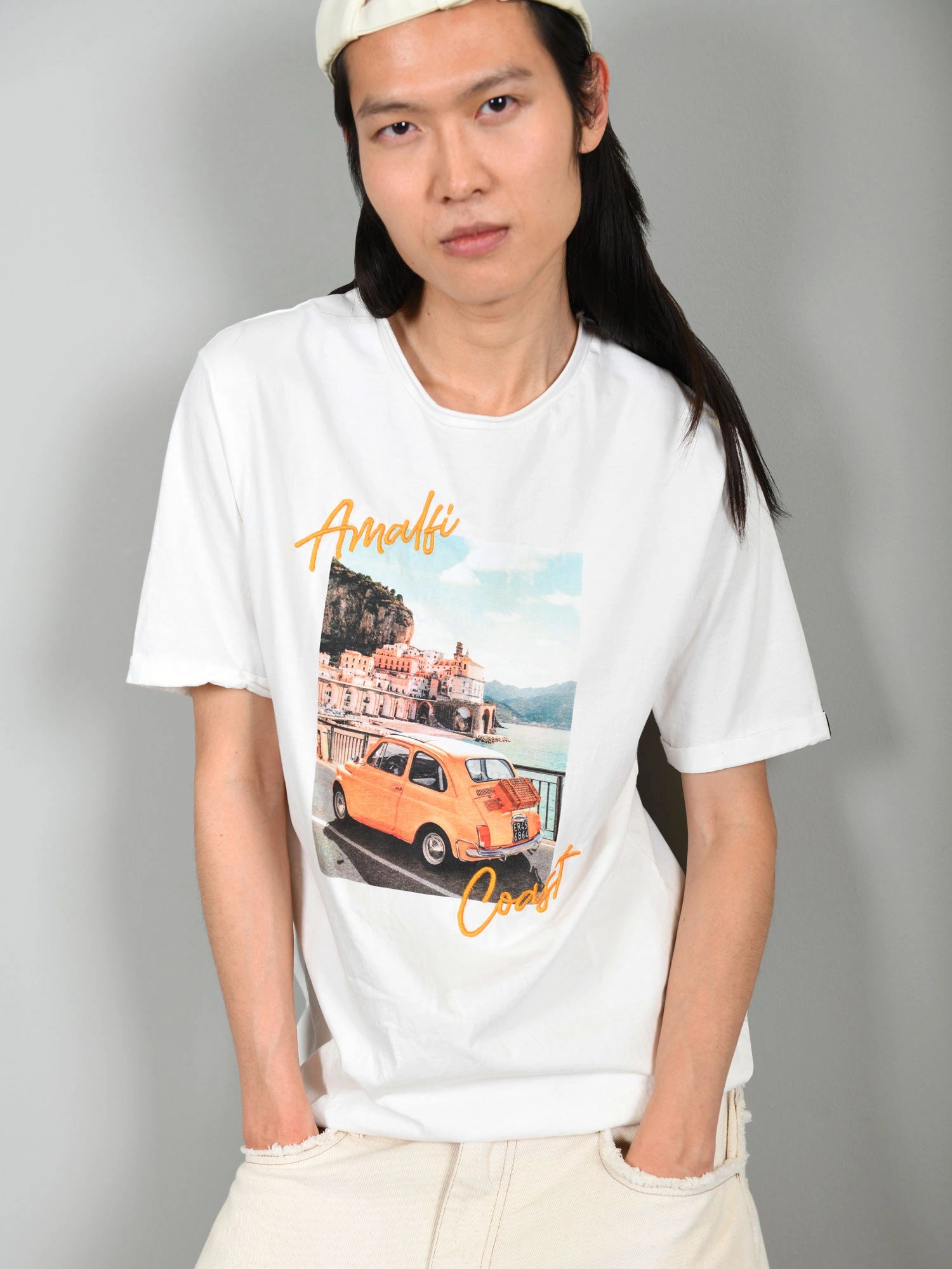 T-SHIRT IN PURO COTONE CON RICAMO E MAXI STAMPA AMALFI COASTS - REGULAR FIT M-261092