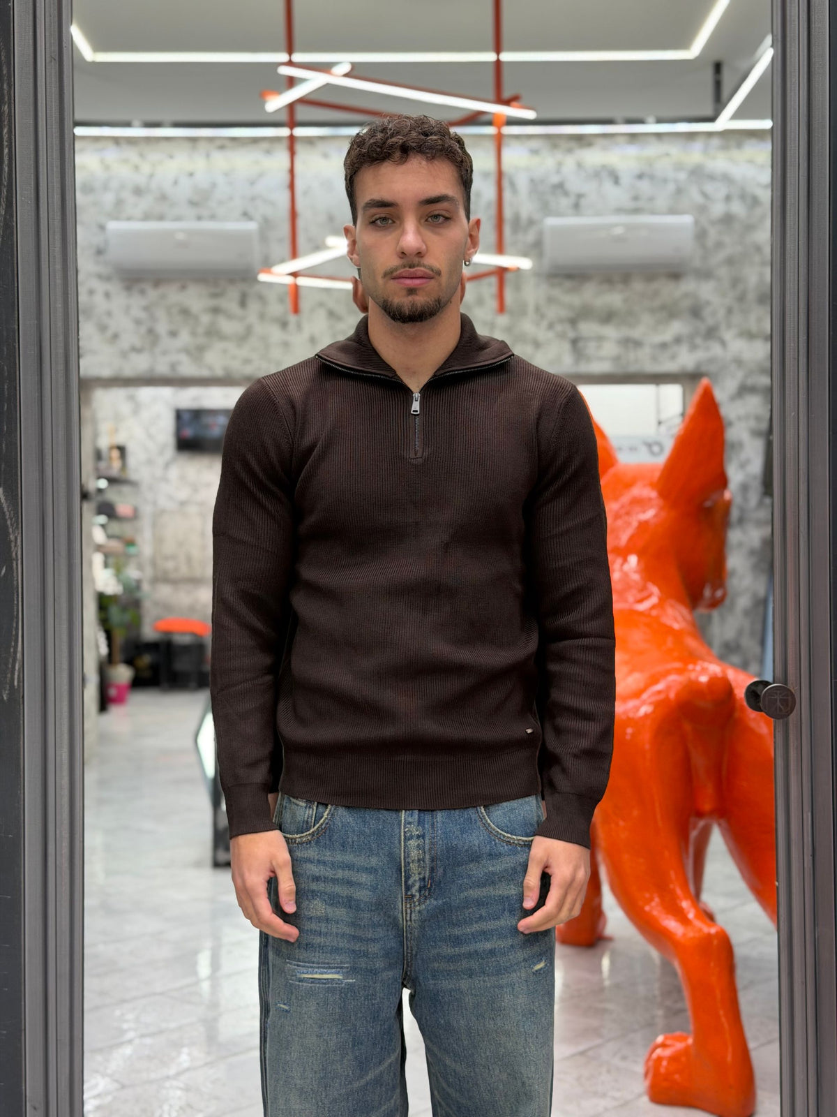 MAGLIA MEZZA ZIP A COSTA INGLESE IN MISTO VISCOSA - REGULAR FIT GL35151GZ-F26.COF
