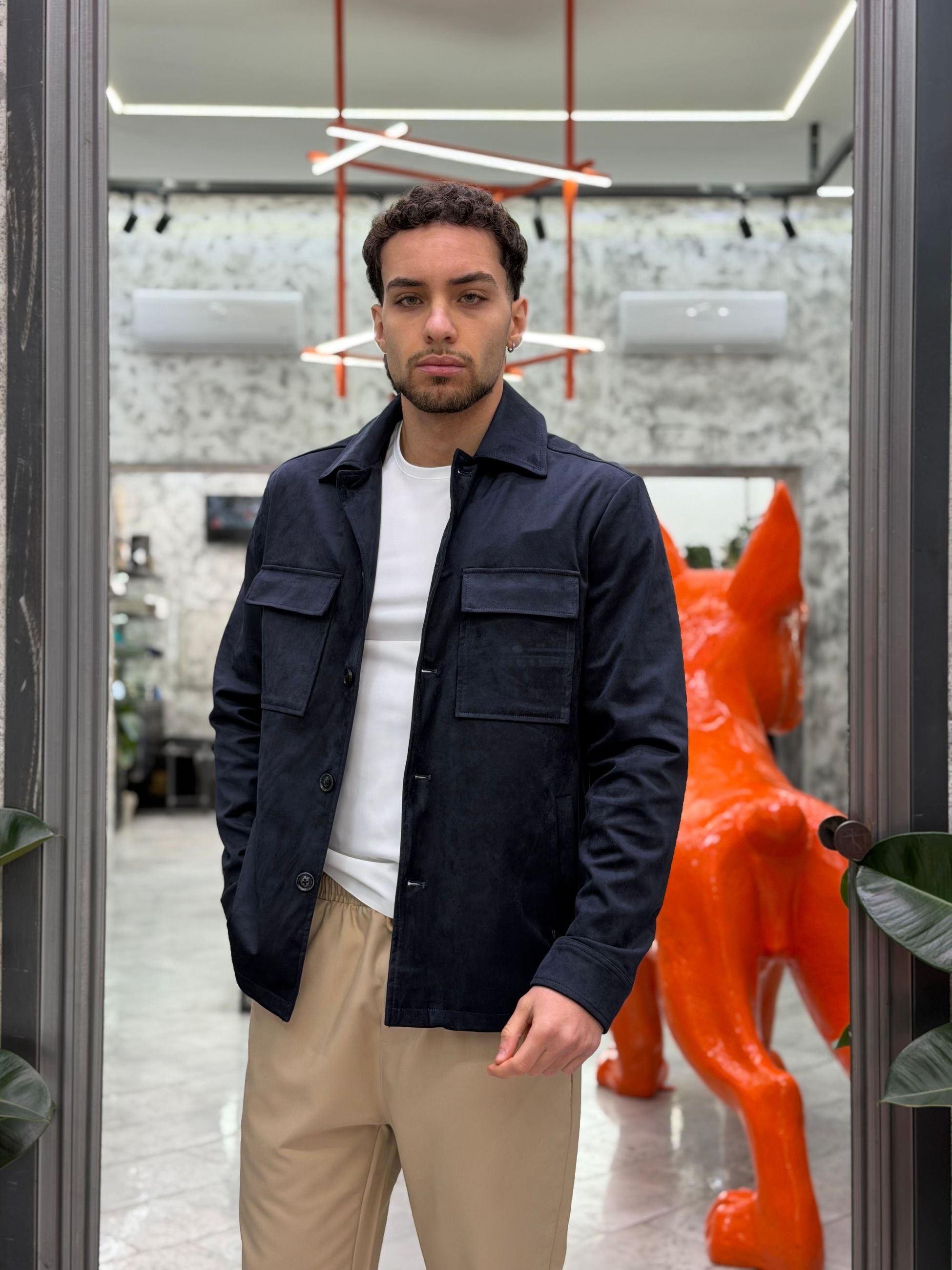 GIUBBINO IN ECORENNA MODELLO OVERSHIRT CON TASCHE APPLICATE - REGULAR FIT GL9827.BLU