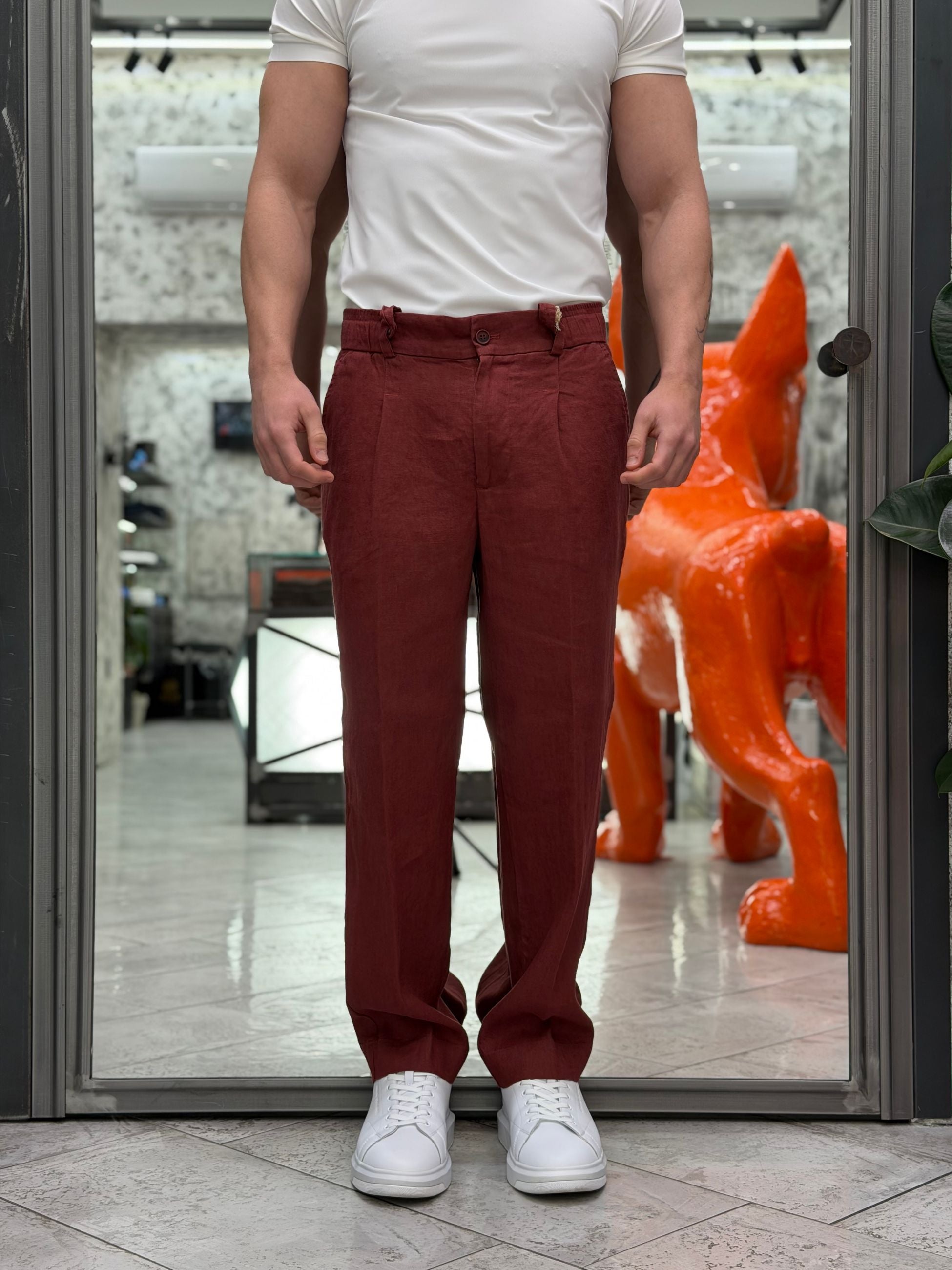 PANTALACCIO IN 100% LINO DA COMPLETO TASCA AMERICA CON PINCE - REGULAR FIT PSE1527SS.TCO