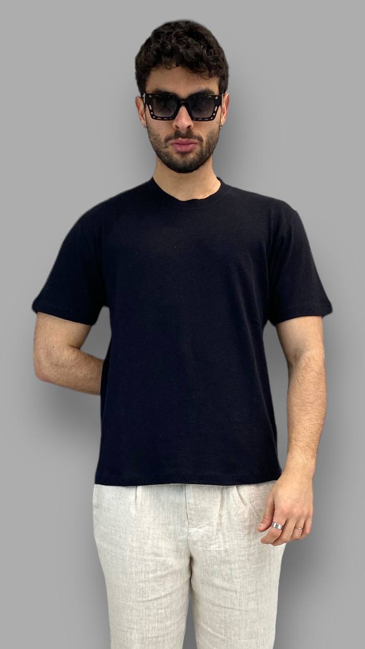 T-SHIRT BASIC IN MISTO COTONE/LINO - REGULAR FIT