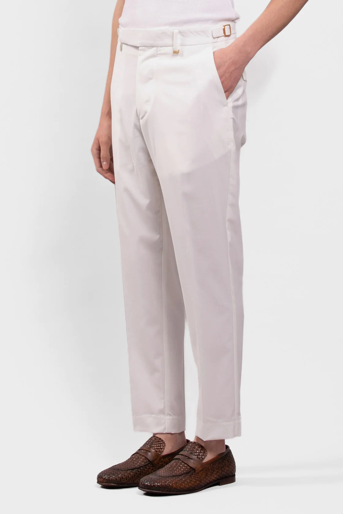 PANTALONE IN TESSUTO ELEGANTE CON FIBBIE ORO LATERALI REGOLABILI - REGULAR FIT