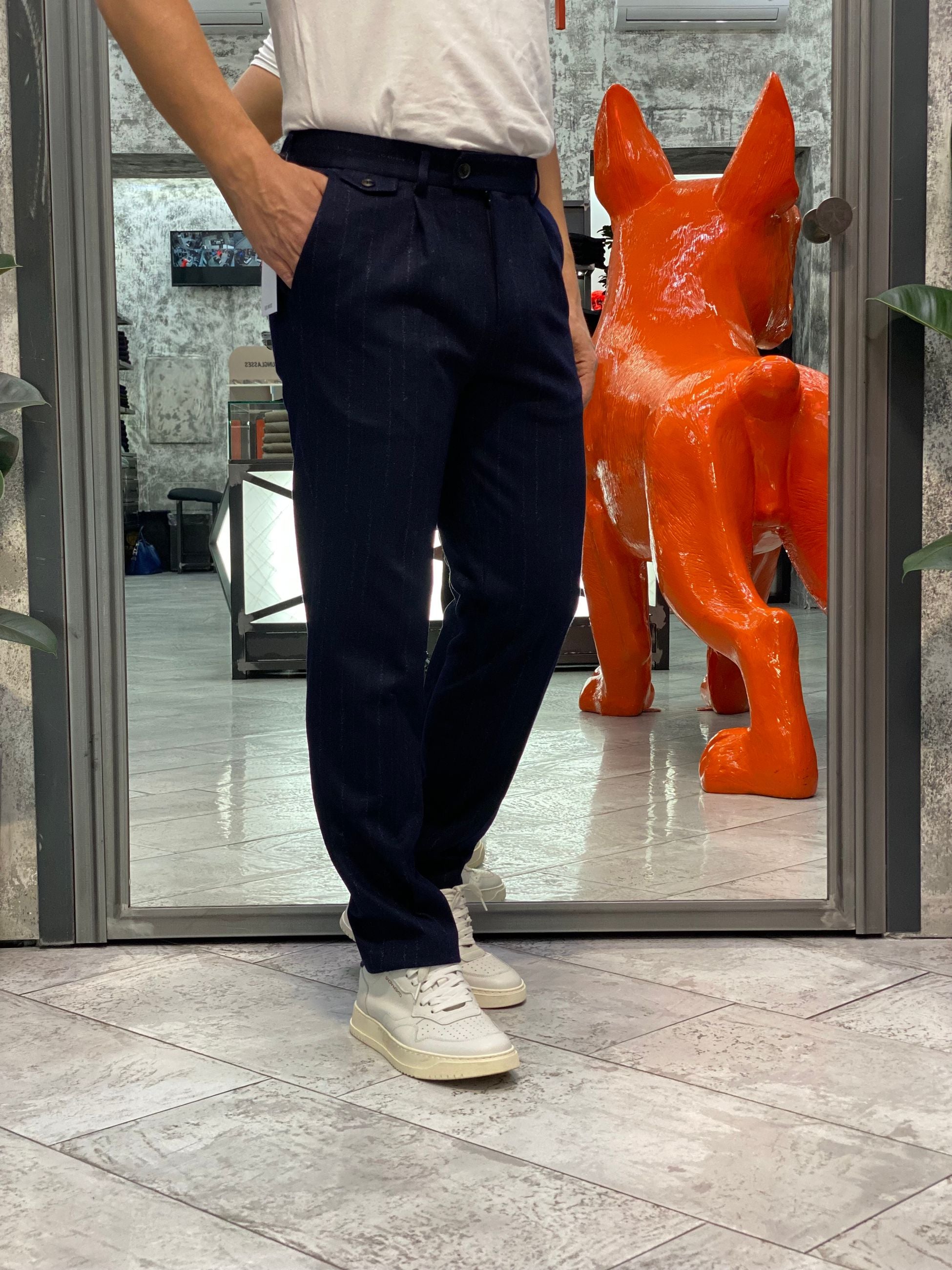 PANTALONE SARTORIALE DA COMPLETO IN FANTASIA GESSATO DEGRADE' - REGULAR FIT PSI1466SS.BLU