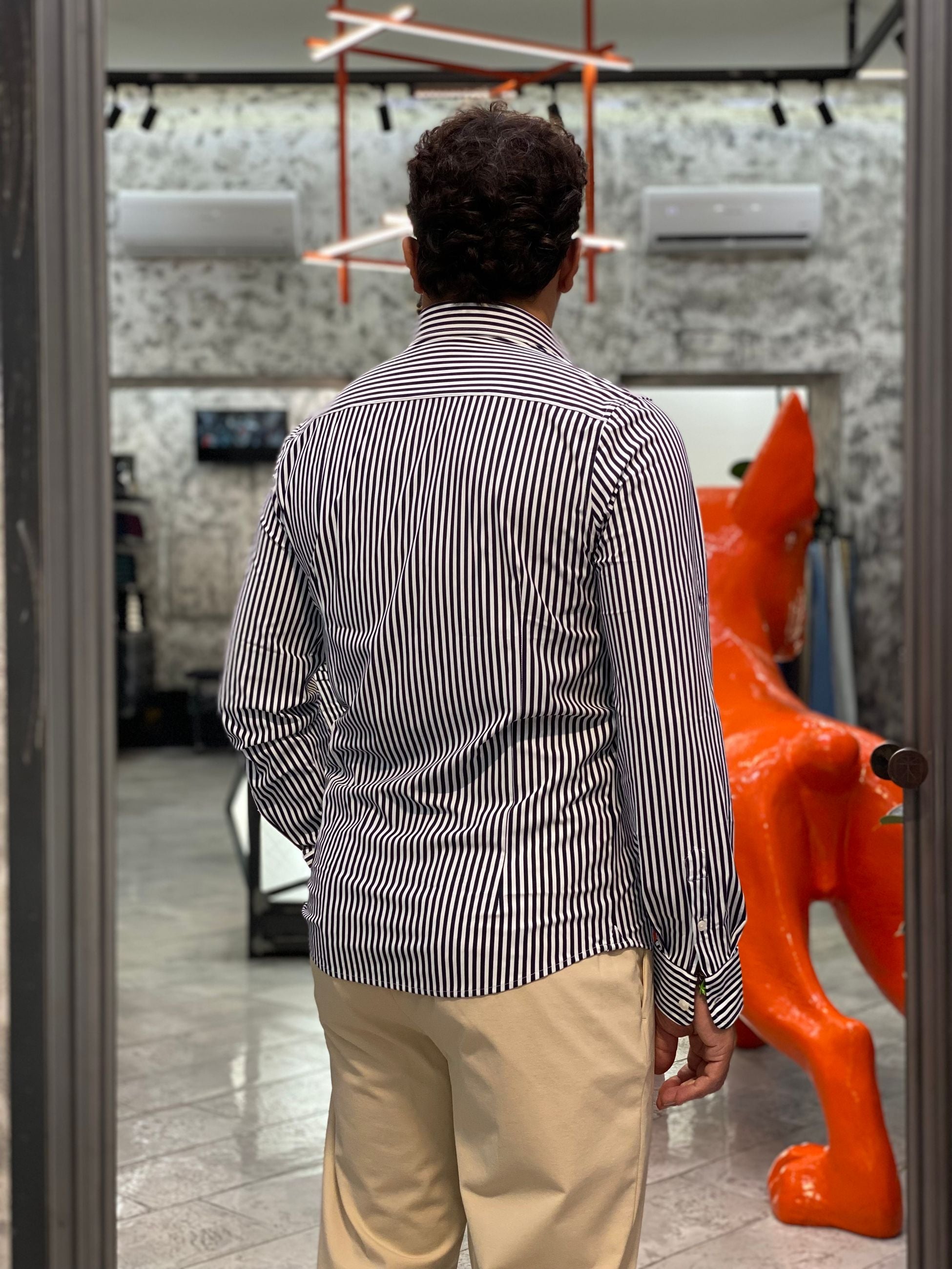 CAMICIA NO STIRO CON COLLO FRANCESE E RIGA LARGA - SLIM FIT MK9930024.BLU