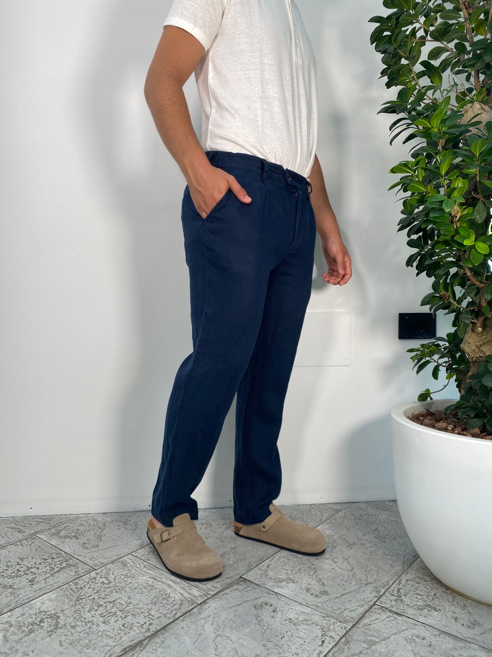 PANTALACCIO IN MISTO LINO/COTONE CON COULISSE - REGULAR FIT PSE1412SS.BLU