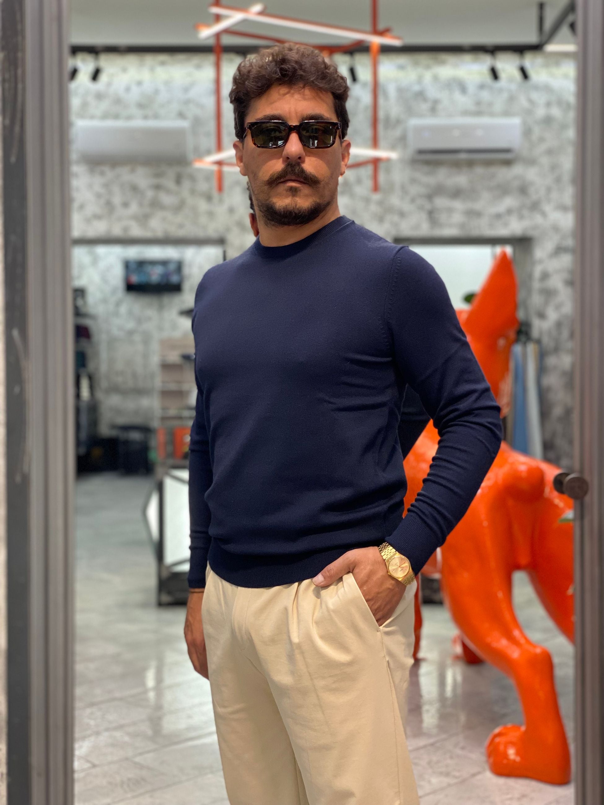 MAGLIA GIROCOLLO FINEZZA 12 IN MISTO CASHMERE - SLIM FIT MK9900113.BLU