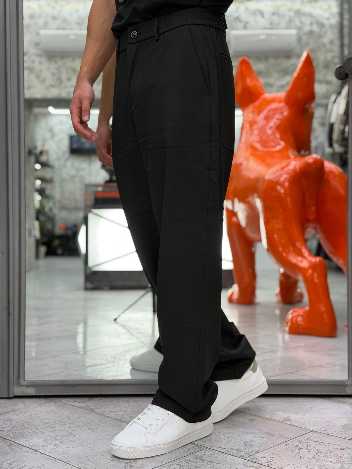 PANTALONE FONDO AMPIO TASCA AMERICA CON ELASTICO IN VITA - RELAXED FIT GL604PA.NER