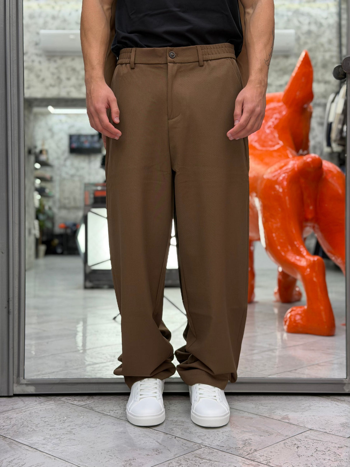 PANTALONE FONDO AMPIO TASCA AMERICA CON ELASTICO IN VITA - RELAXED FIT GL604PA.MAR