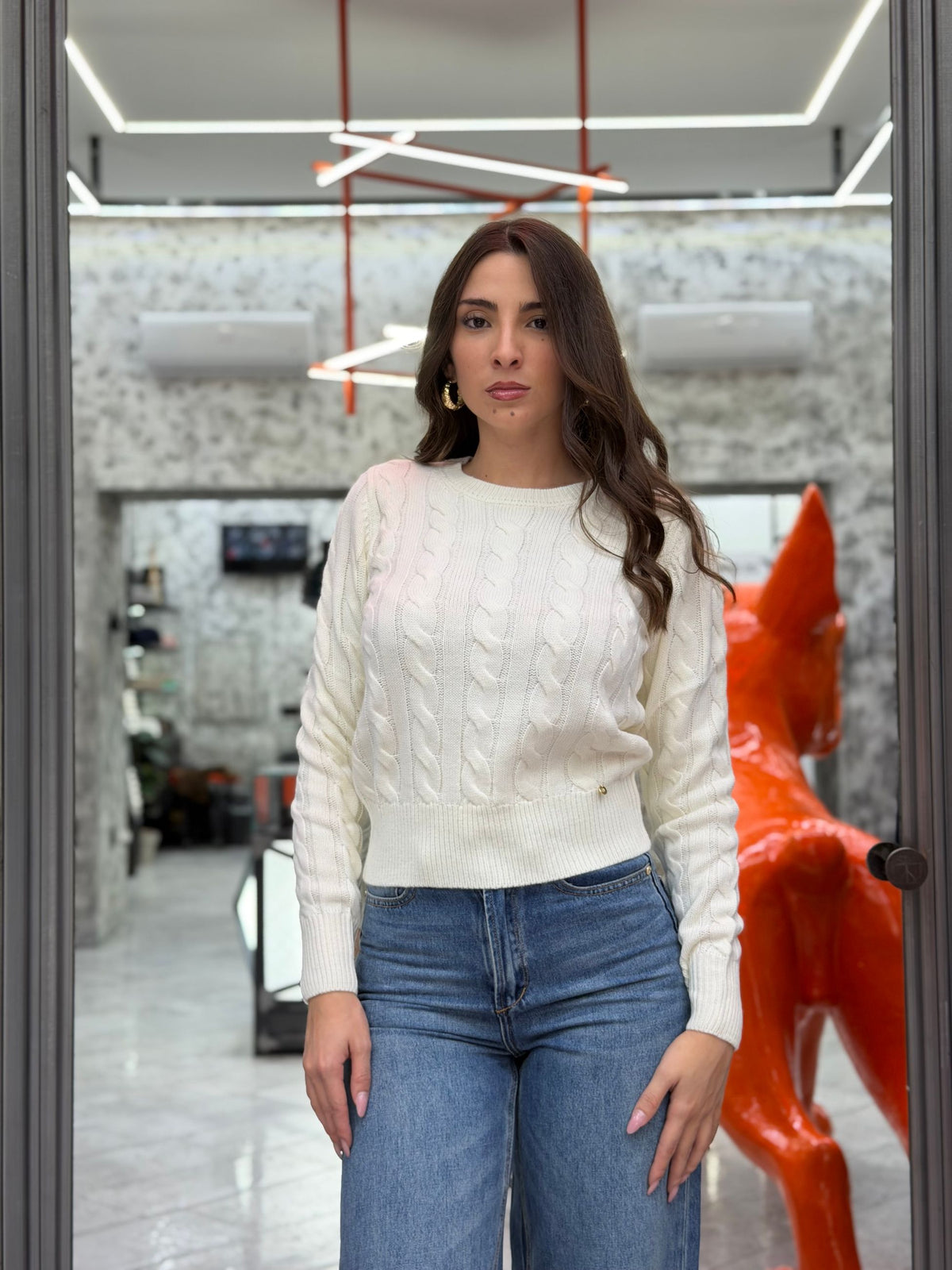 MAGLIA GIROCOLLO AMPIO TRAMA TRECCE - REGULAR FIT GLD3045H.CRE