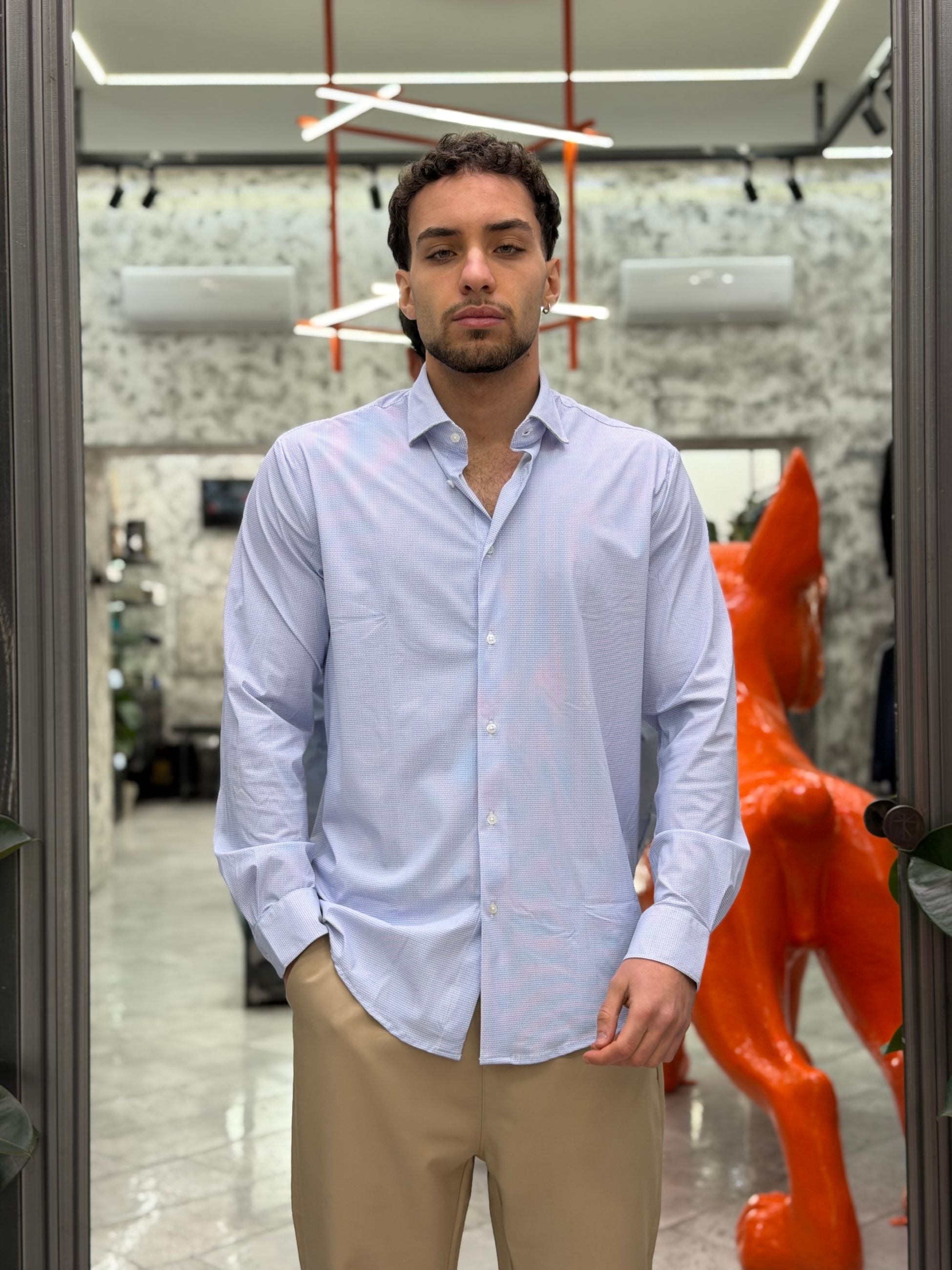 CAMICIA NO STIRO IN TESSUTO PREMIUM ELASTICIZZATO MICRO FANTASIA - REGULAR FIT FIO4154