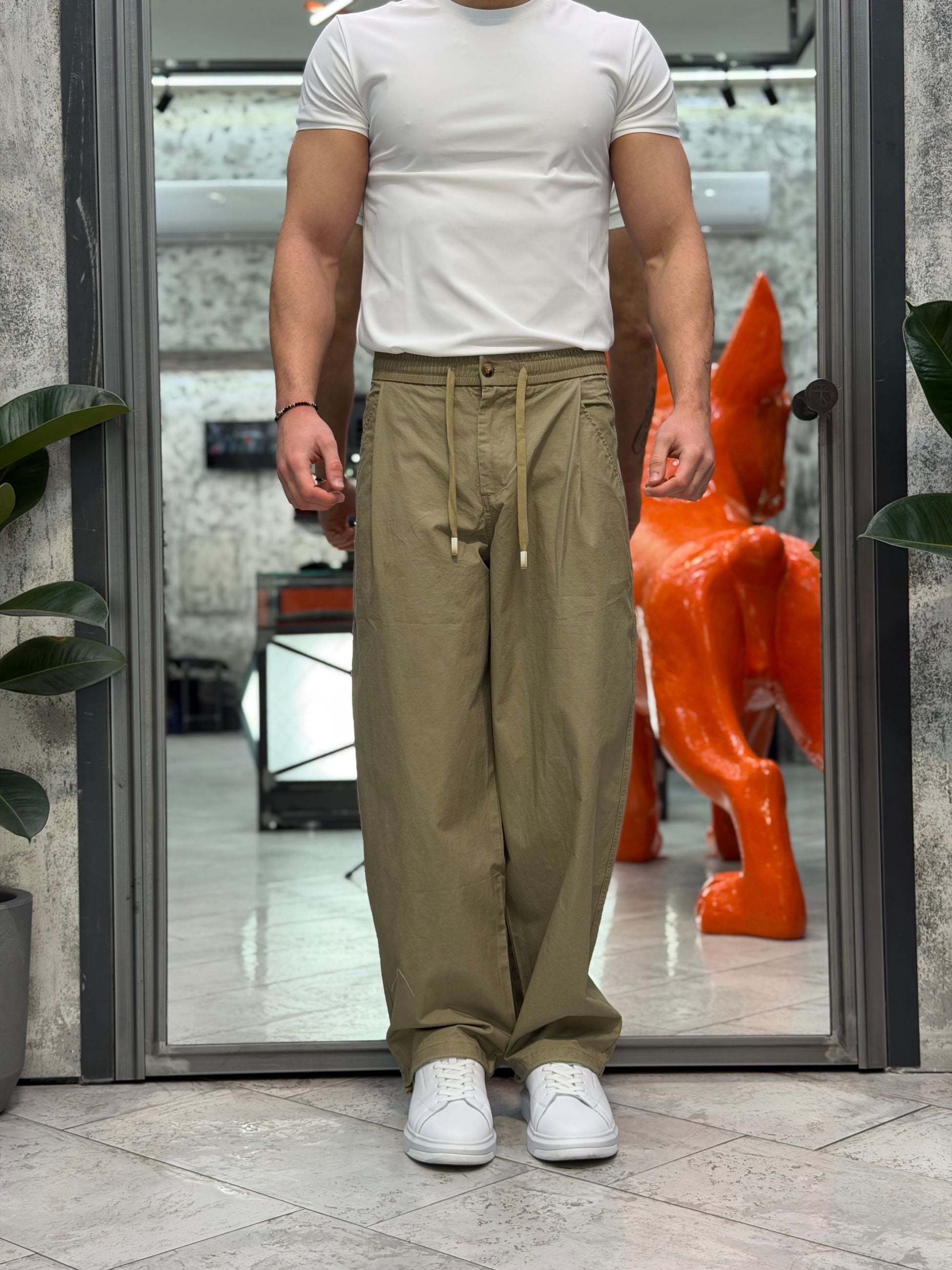PANTALACCIO IN 100% COTONE MODELLO JAPAN CON PINCE (LACCETTO REGOLABILE AL FONDO) - OVER FIT GLW081G