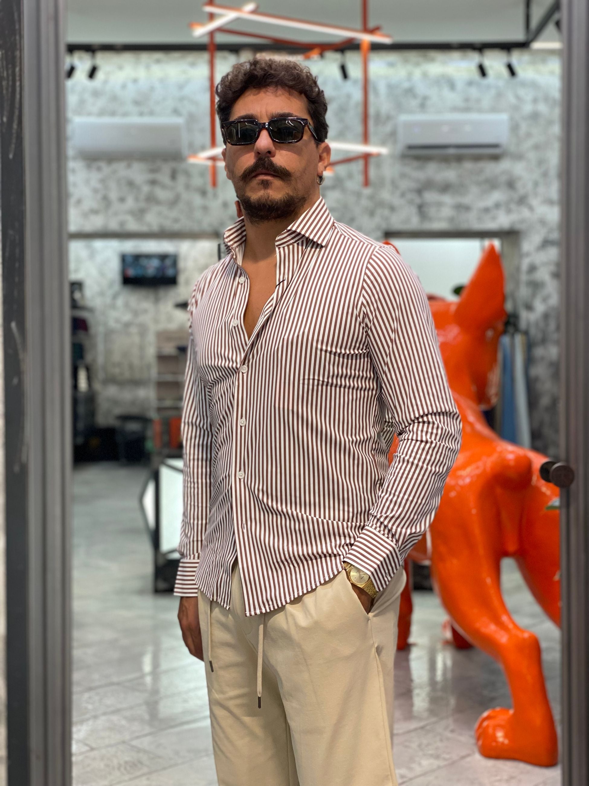 CAMICIA NO STIRO CON COLLO FRANCESE E RIGA LARGA - SLIM FIT MK9930024.MOR