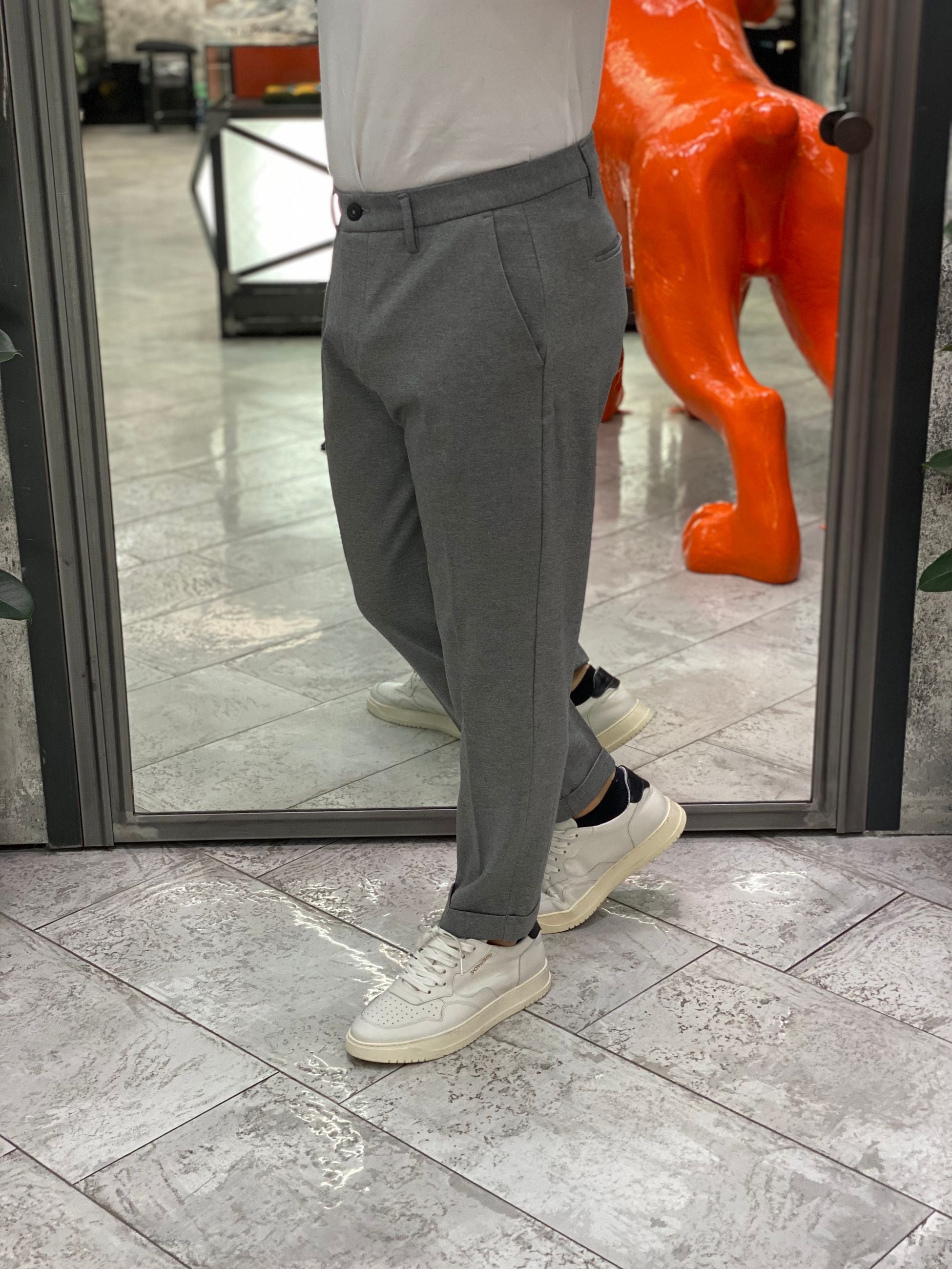 PANTALONE CROPPED IN TESSUTO PUNTO MILANO ELASTICIZZATO CON RISVOLTO - REGULAR FIT MK9950112.GRI