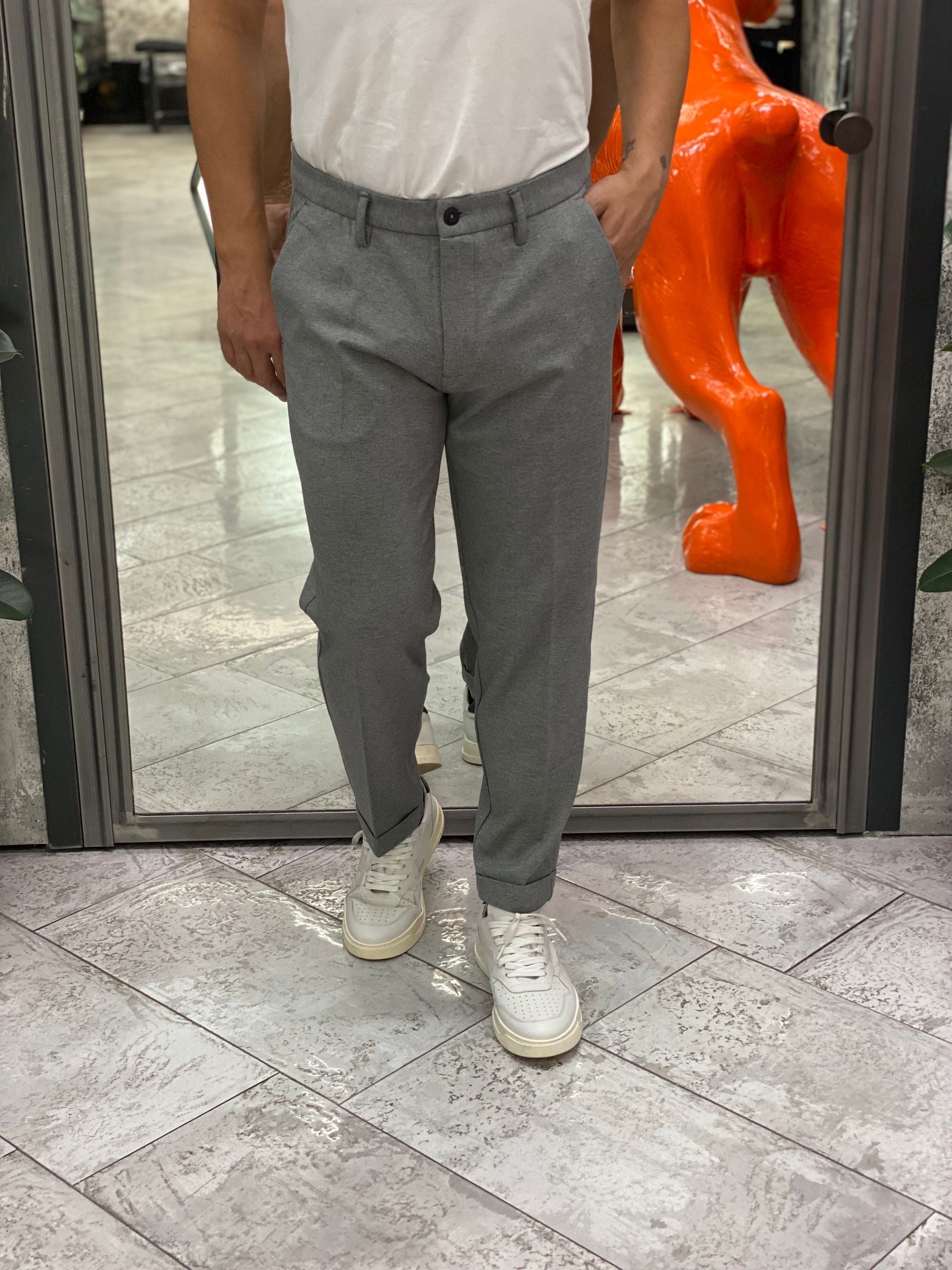 PANTALONE CROPPED IN TESSUTO PUNTO MILANO ELASTICIZZATO CON RISVOLTO - REGULAR FIT MK9950112.GRI