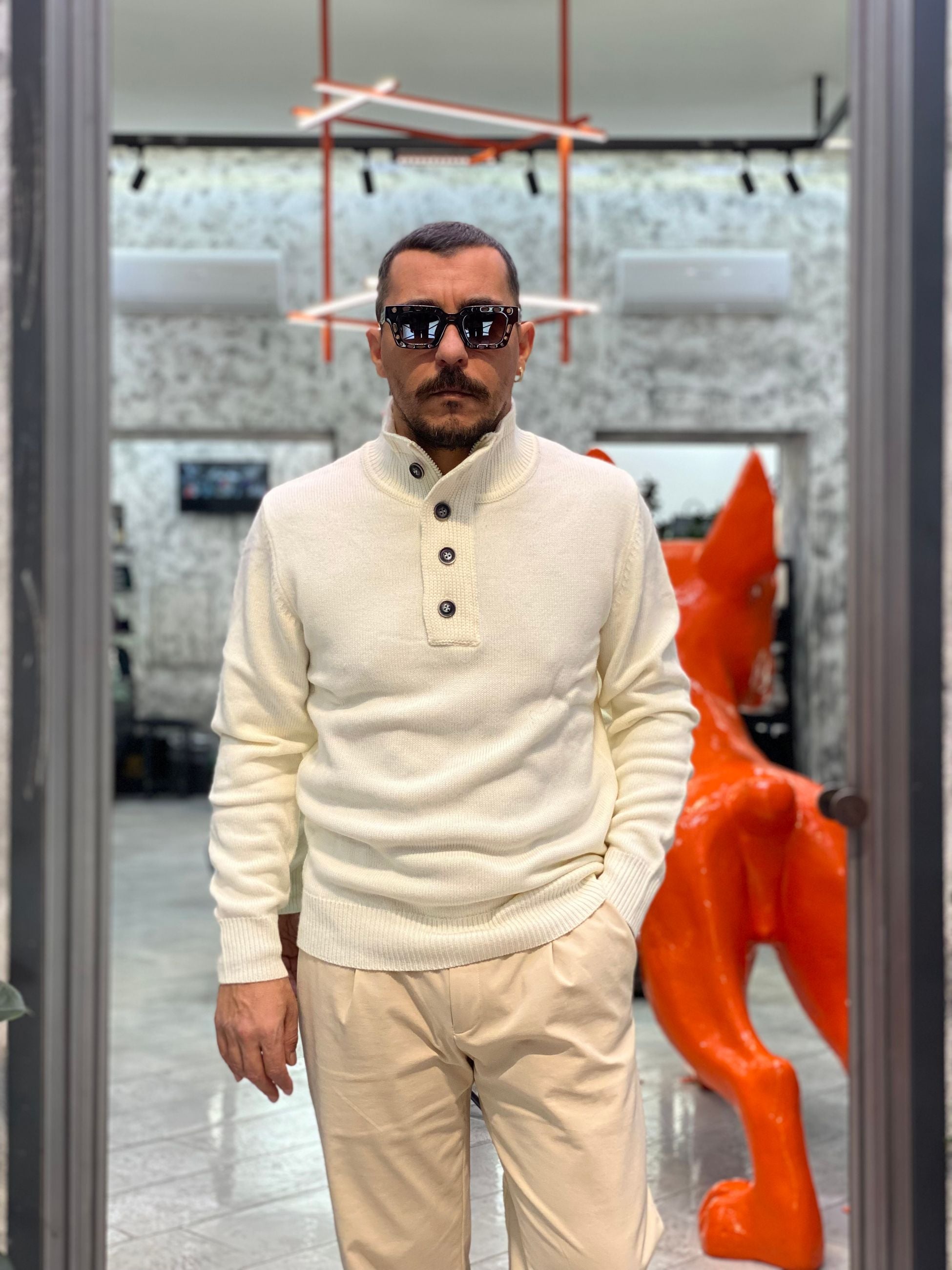 MAGLIA MEZZA ZIP CON BOTTONI IN MISTO LANA - REGULAR FIT GL35078-F25.LAT