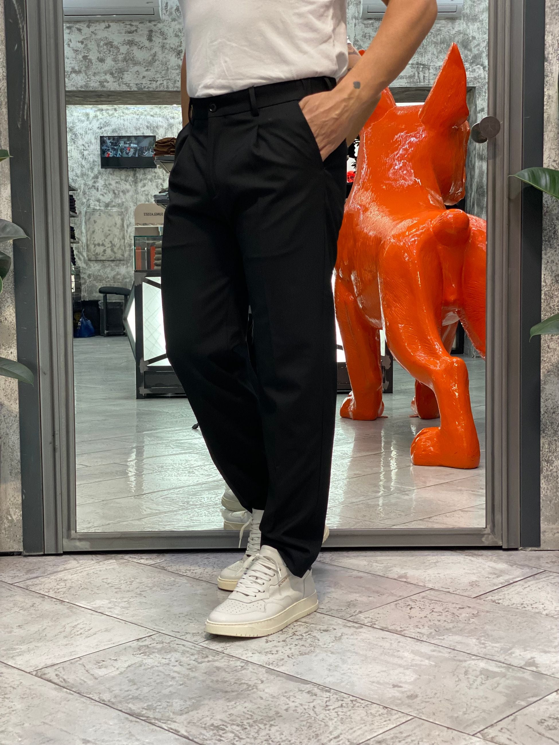 PANTALONE DA COMPLETO IN TESSUTO  ELASTICIZZATO CON PINCE E COULISSE IN VITA - REGULAR FIT PSI1450SS.NER