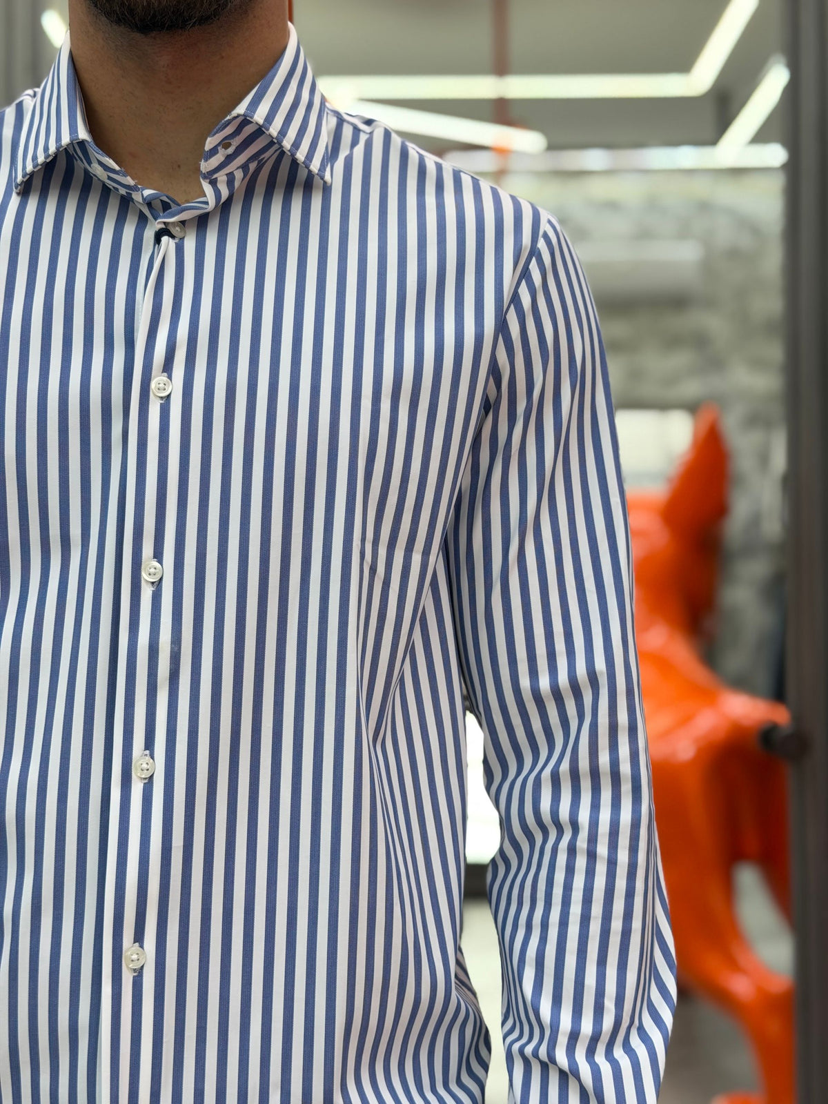 CAMICIA A RIGHE NO STIRO IN TESSUTO PREMIUM ELASTICIZZATO - REGULAR FIT 27W10CA FIO4418.BLU