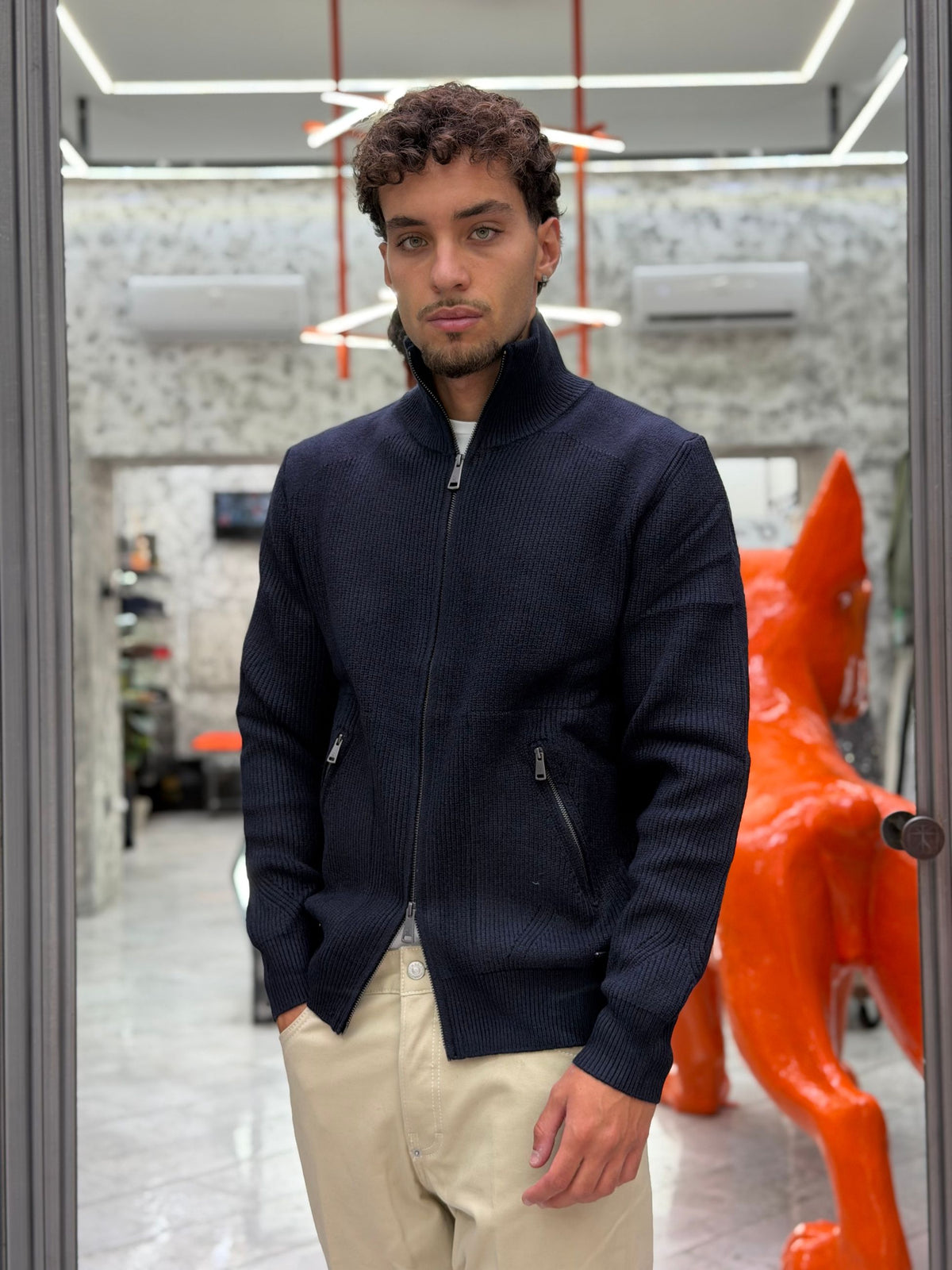MAGLIA APERTA CON ZIP E TASCHE ZIPPATE - REGULAR FIT GL35051-F26.BLU