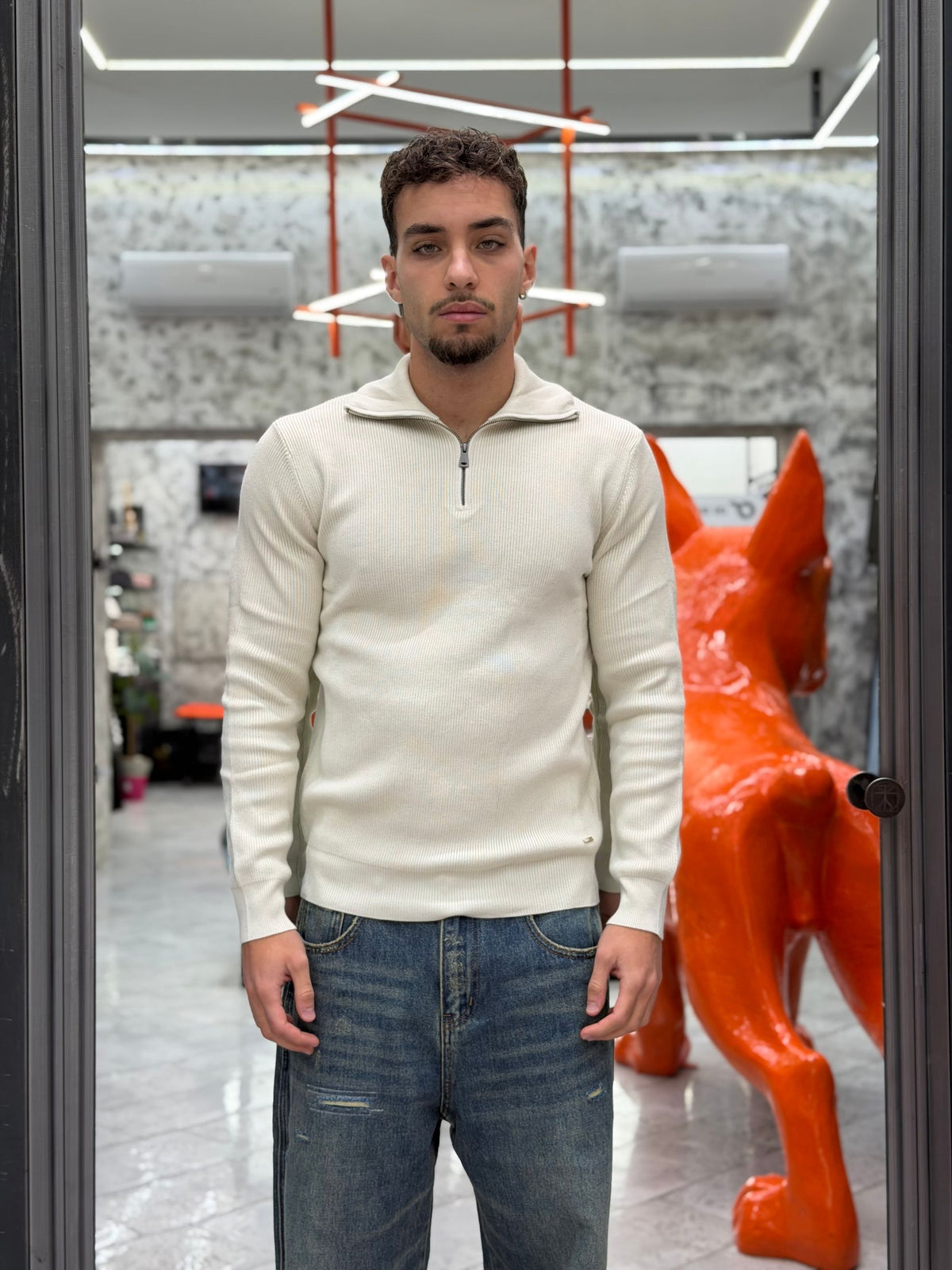 MAGLIA MEZZA ZIP A COSTA INGLESE IN MISTO VISCOSA - REGULAR FIT GL35151GZ-F26.PAN