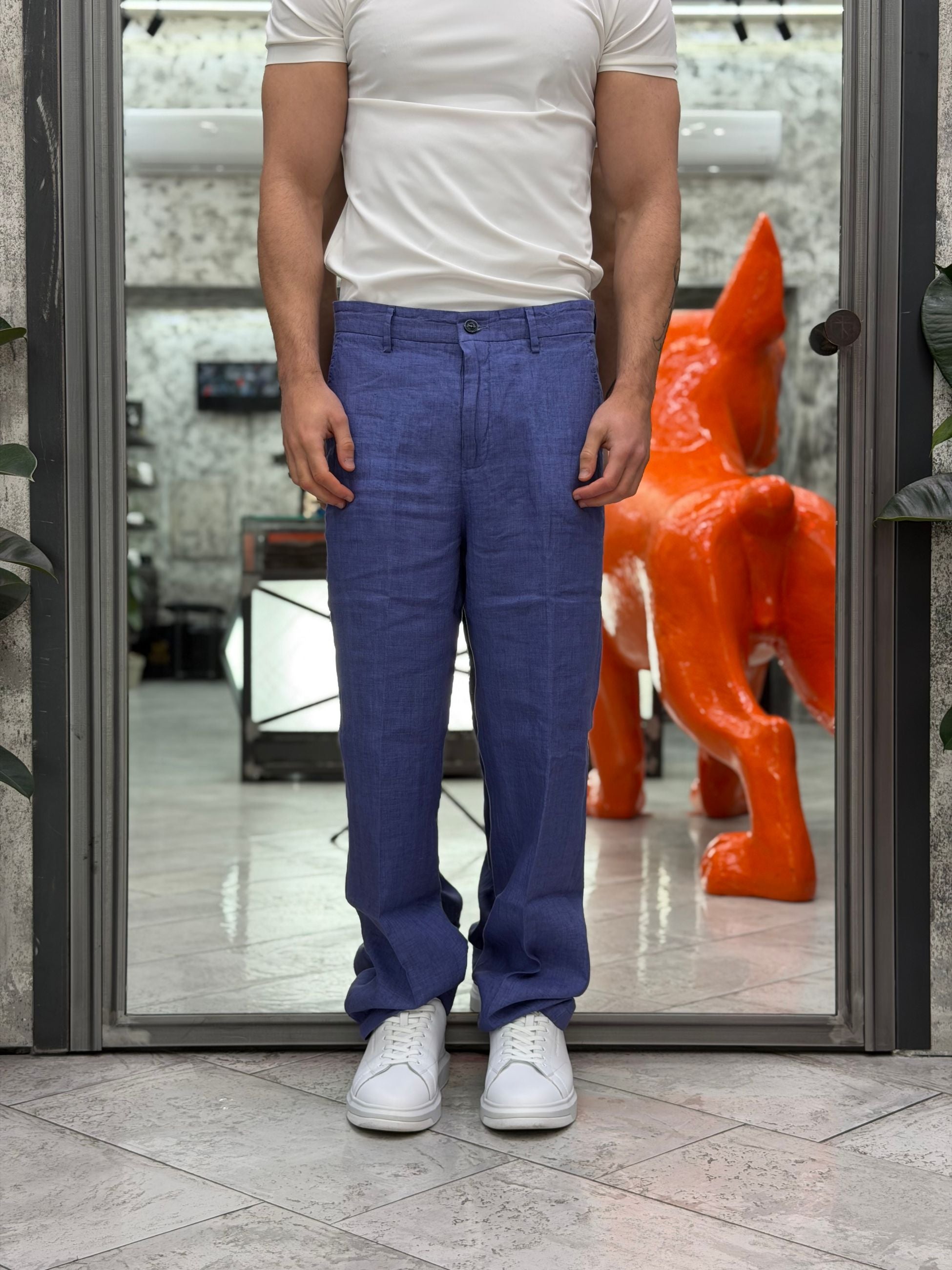 PANTALONE TASCA AMERICA IN 100% LINO - REGULAR FIT GL5211BD.DEN