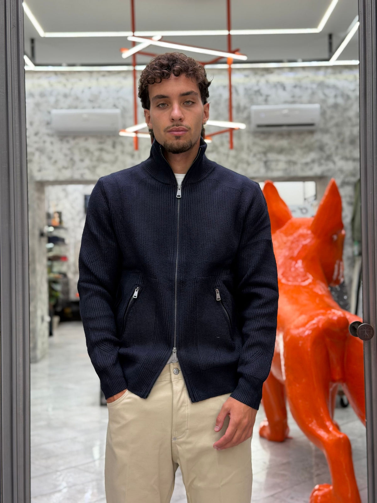 MAGLIA APERTA CON ZIP E TASCHE ZIPPATE - REGULAR FIT GL35051-F26.BLU