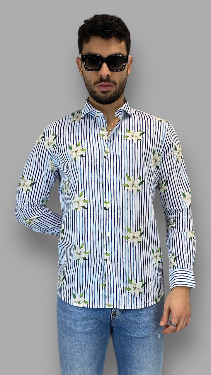 CAMICIA IN COTONE A RIGHE CON FIORI - REGULAR FIT