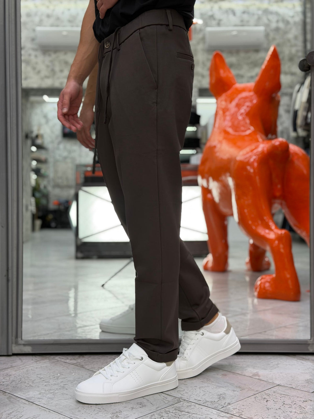 PANTALONE CASUAL IN TESSUTO PUNTO MILANO ELASTICIZZATO CON TASCA AMERICA E RISVOLTO AL FONDO - REGULAR FIT GL5248BD.COF